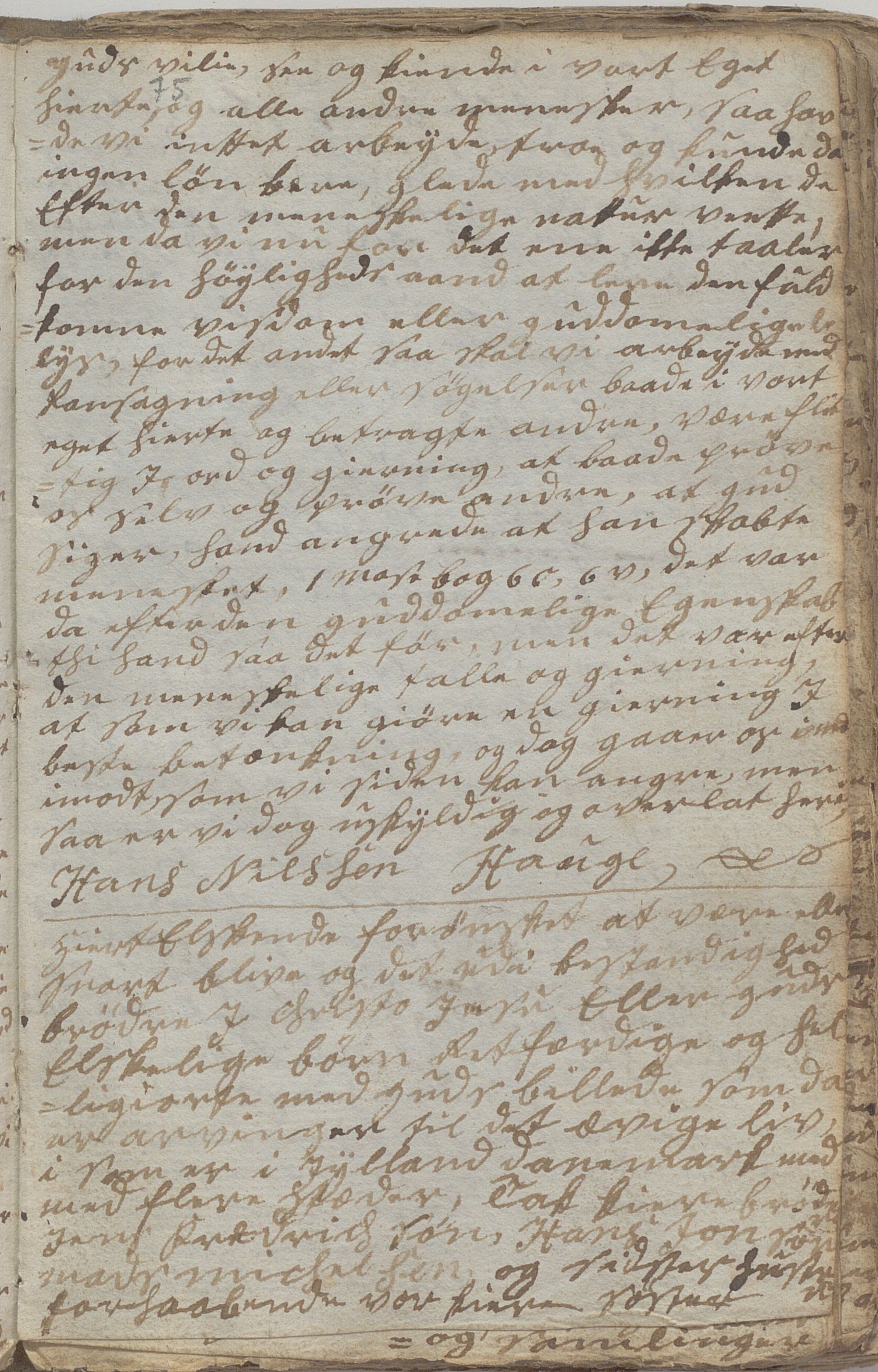 Heggtveitsamlingen, TMF/A-1007/H/L0046/0007: Brev, kopibøker, prekener, manus etc.  / "Fossem" - Kopibok. Sanger og brev, 1800-1802, s. 75