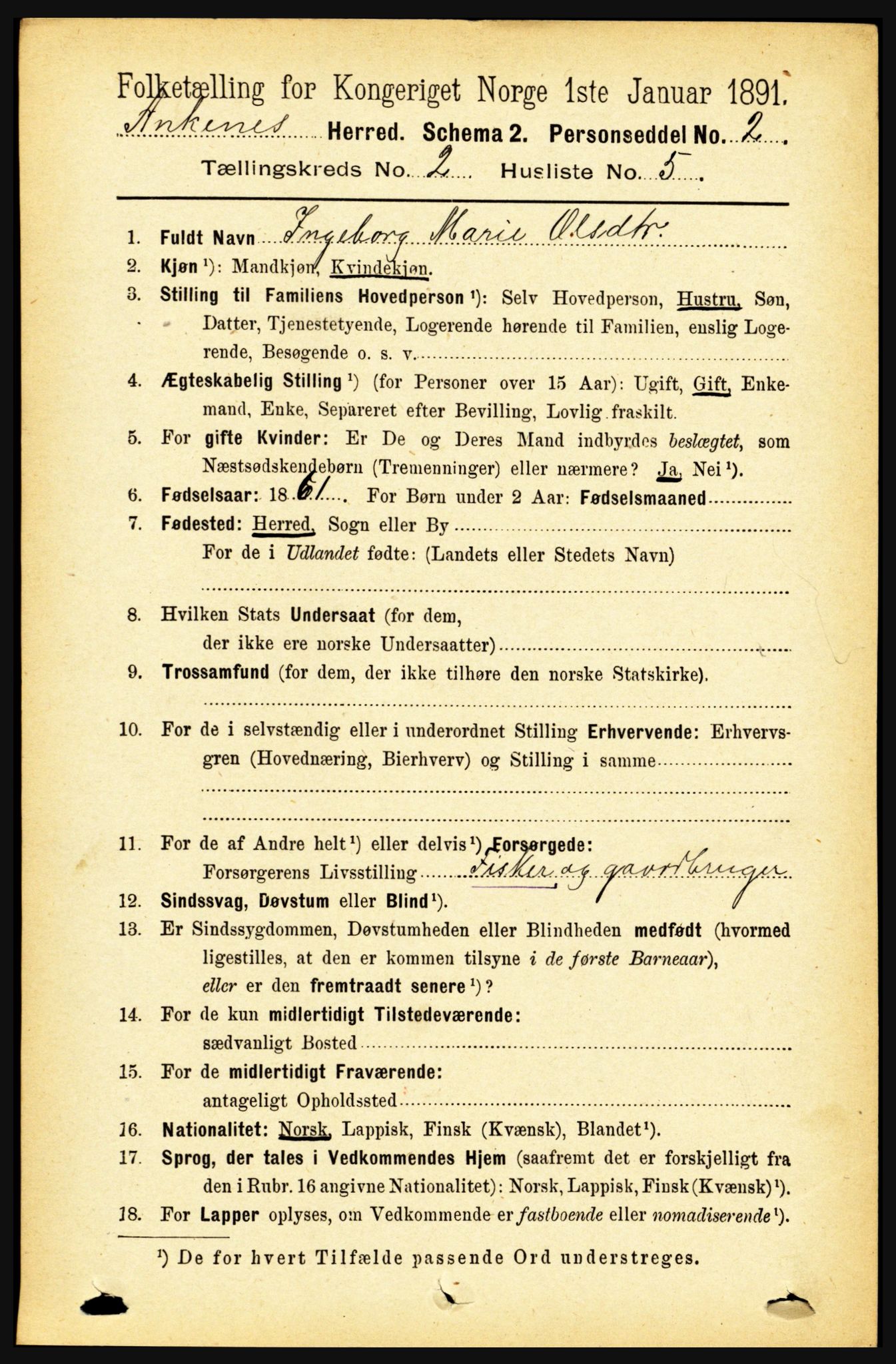 RA, Folketelling 1891 for 1855 Ankenes herred, 1891, s. 877