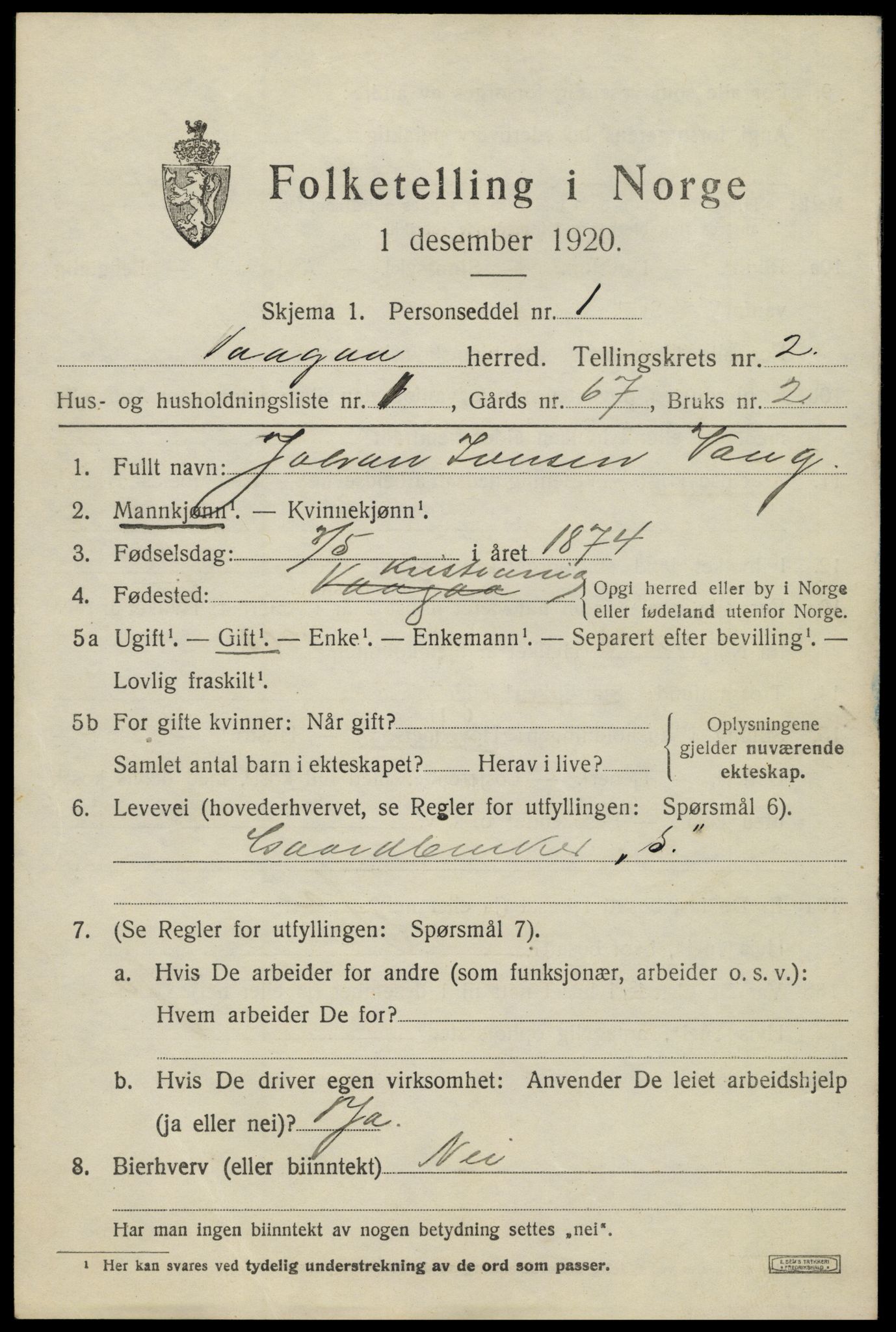 SAH, Folketelling 1920 for 0515 Vågå herred, 1920, s. 2020