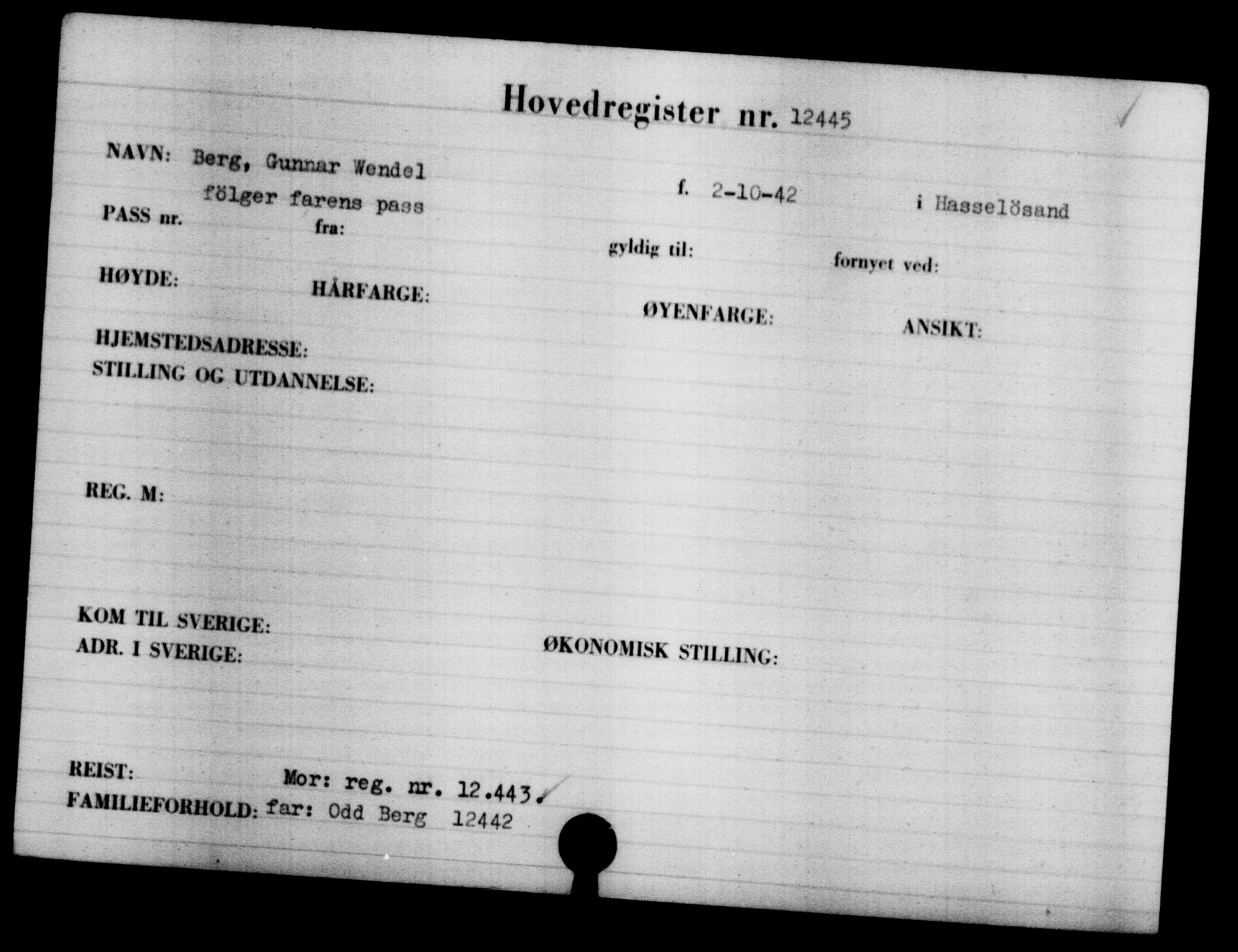 Utenriksstasjonene, Legasjonen i Stockholm, Flyktningkontoret, AV/RA-S-6753/V/Va/L0006: Kjesäterkartoteket, flyktninger med registreringsnr. 9400-12711, 1940-1945, s. 3476