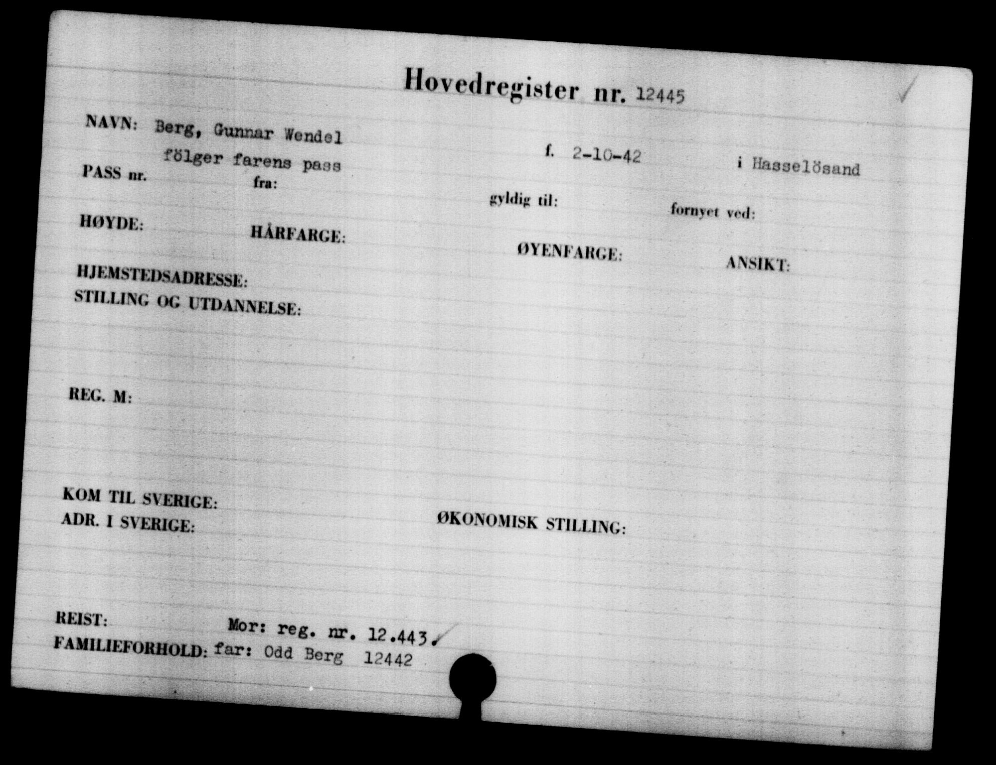 Den Kgl. Norske Legasjons Flyktningskontor, RA/S-6753/V/Va/L0006: Kjesäterkartoteket.  Flyktningenr. 9400-12711, 1940-1945, s. 3476