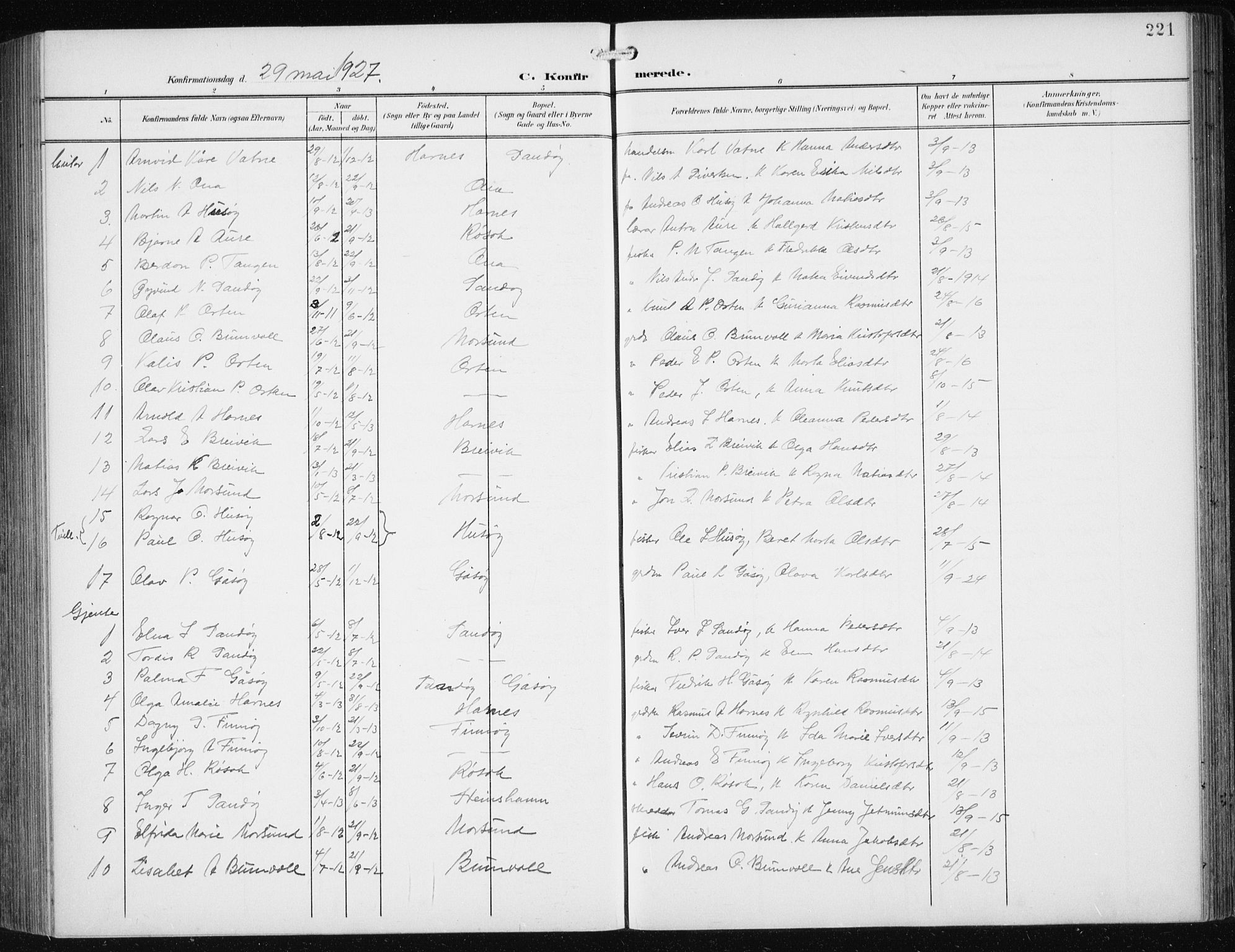 Ministerialprotokoller, klokkerbøker og fødselsregistre - Møre og Romsdal, SAT/A-1454/561/L0733: Klokkerbok nr. 561C03, 1900-1940, s. 221