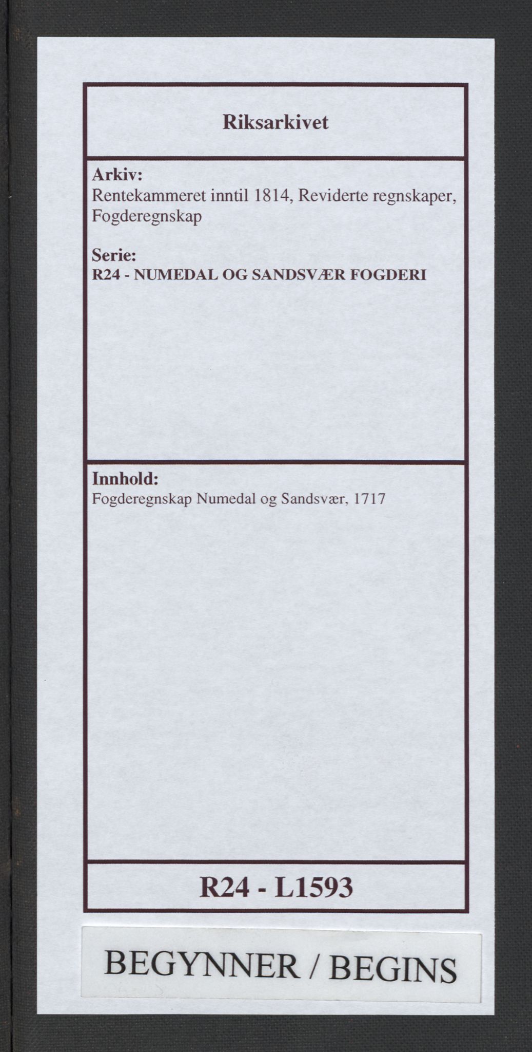 Rentekammeret inntil 1814, Reviderte regnskaper, Fogderegnskap, AV/RA-EA-4092/R24/L1593: Fogderegnskap Numedal og Sandsvær, 1717, s. 1