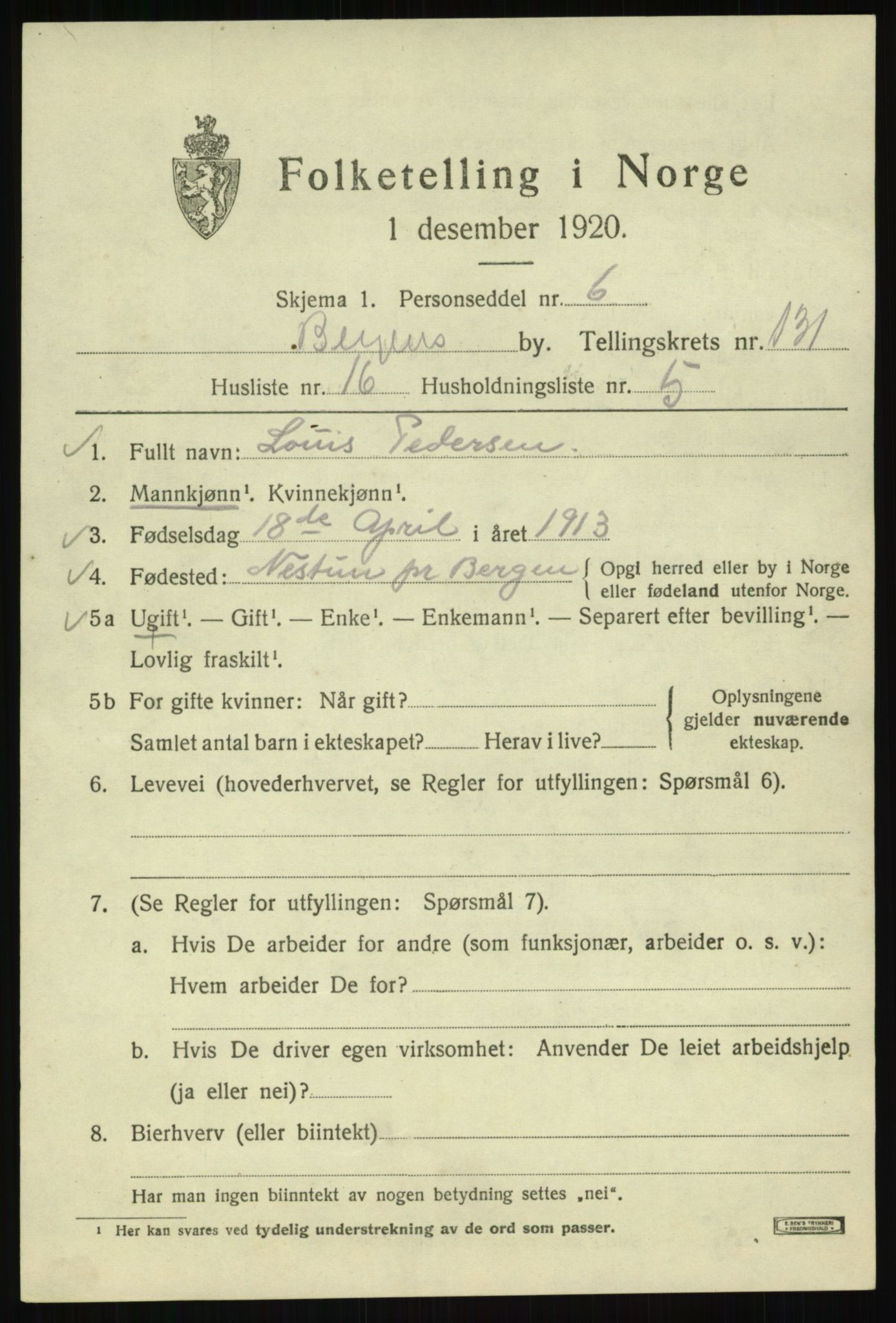 SAB, Folketelling 1920 for 1301 Bergen kjøpstad, 1920, s. 221304