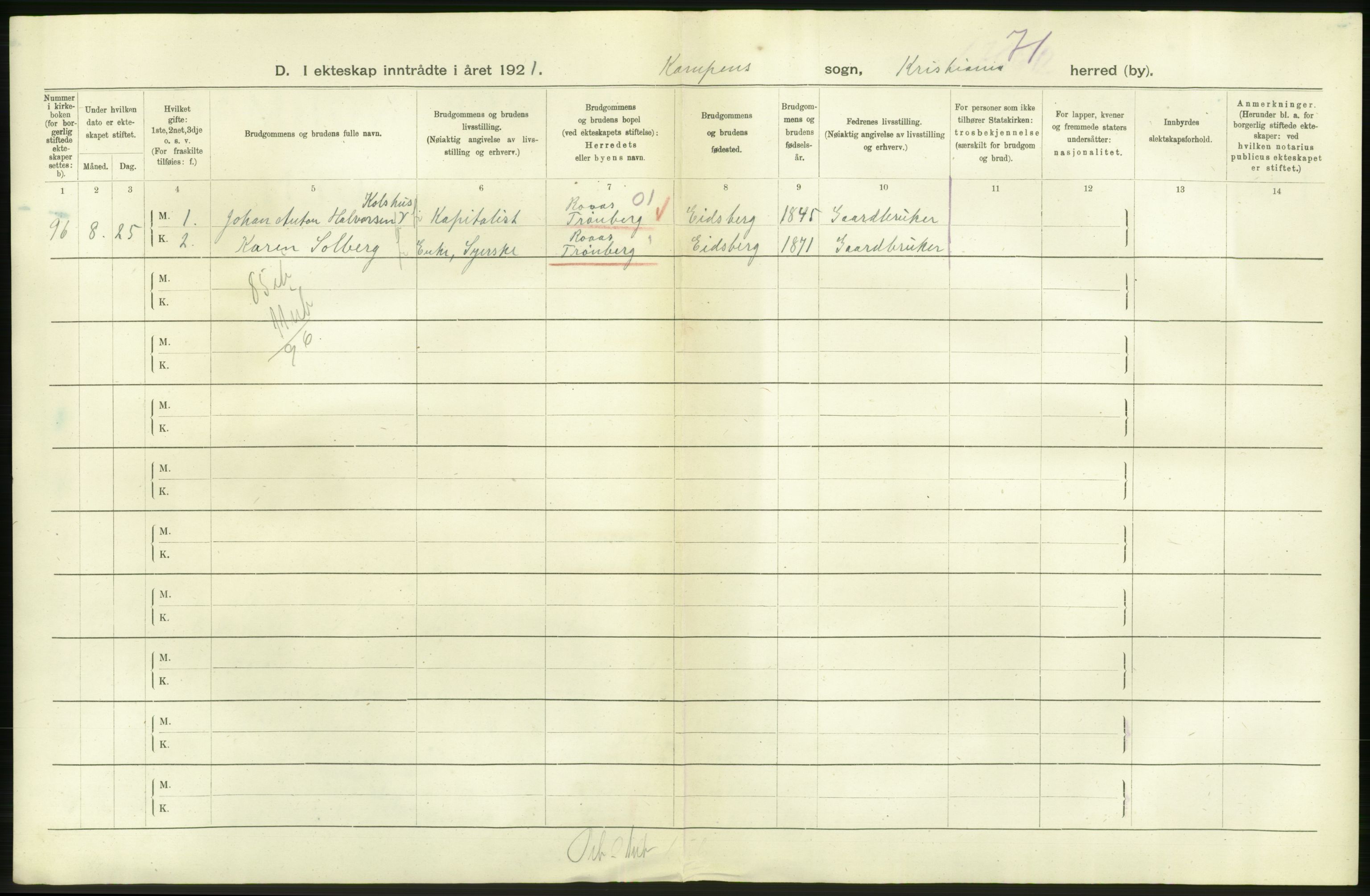 Statistisk sentralbyrå, Sosiodemografiske emner, Befolkning, AV/RA-S-2228/D/Df/Dfc/Dfca/L0011: Kristiania: Gifte, 1921, s. 774