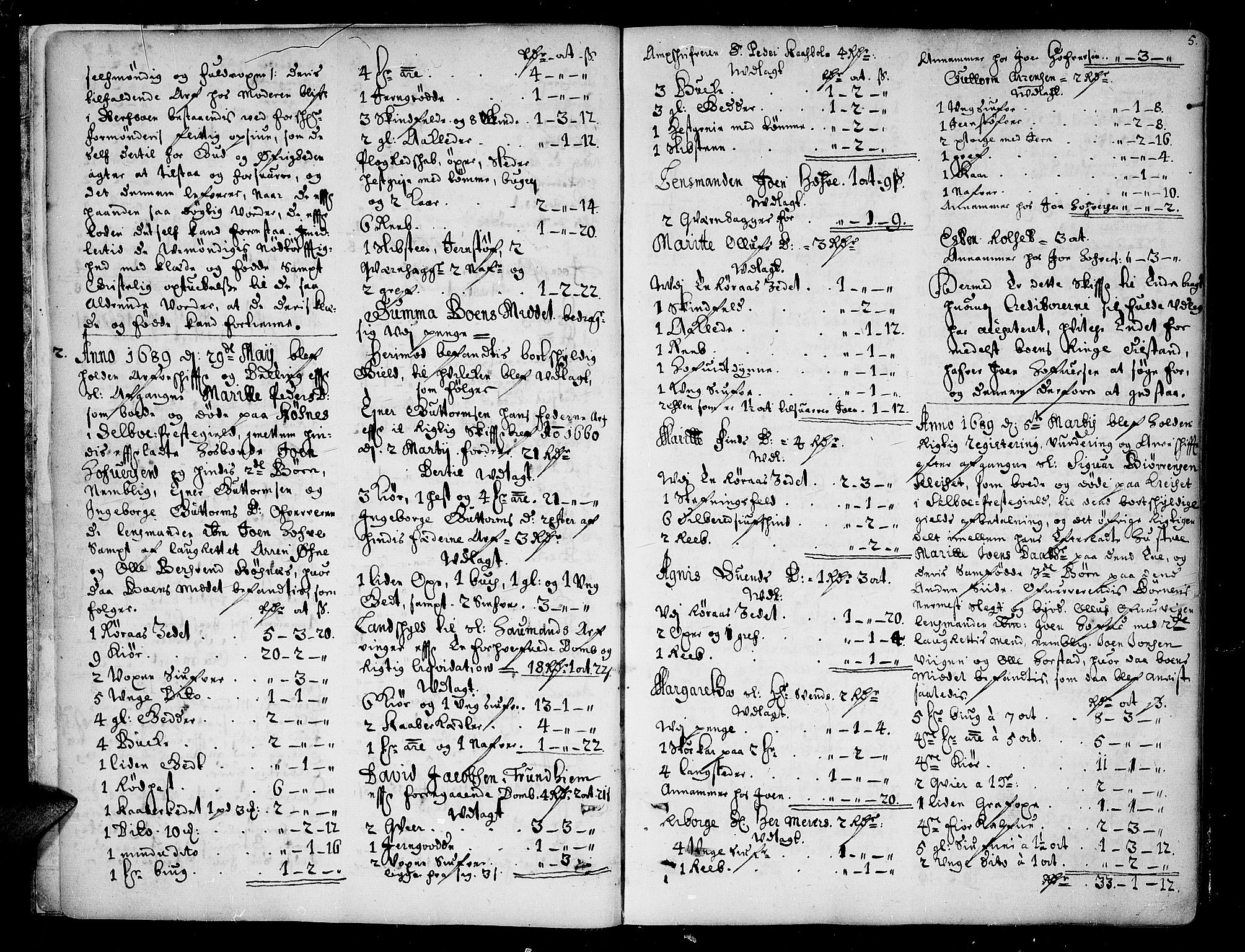 Stjør- og Verdal sorenskriveri, AV/SAT-A-4167/1/3/3A/L0001: Skifteprotokoll, 1689-1701, s. 4b-5a