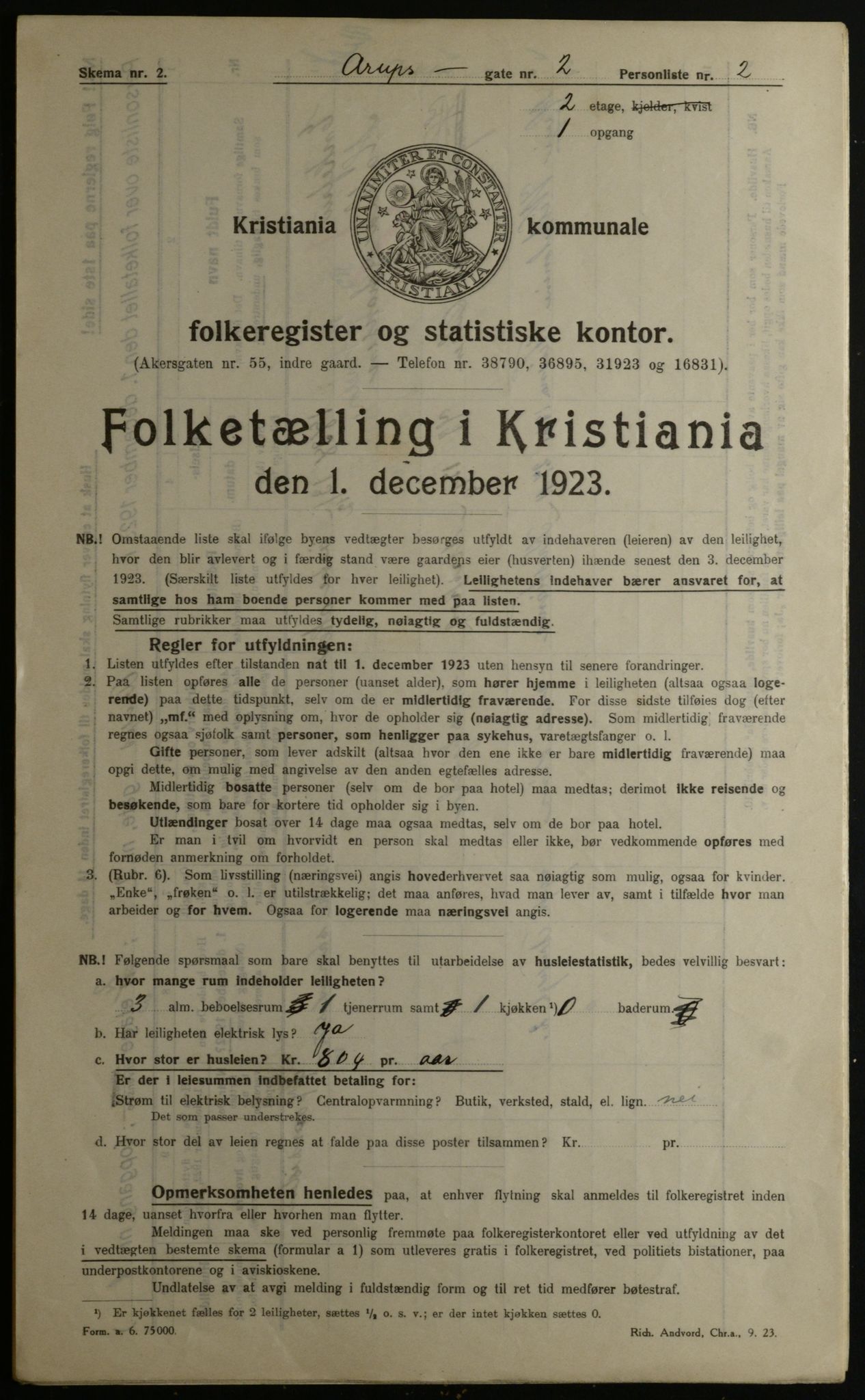 OBA, Kommunal folketelling 1.12.1923 for Kristiania, 1923, s. 2788