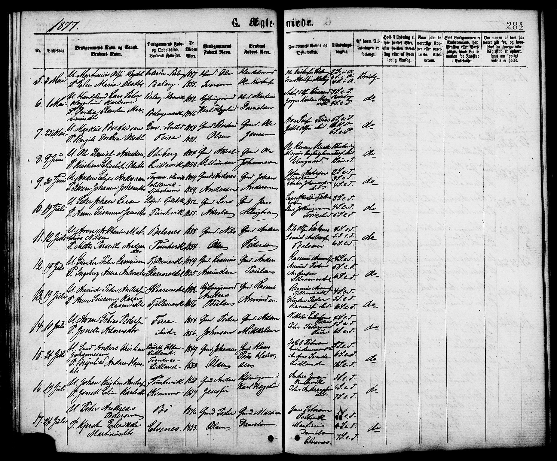 Ministerialprotokoller, klokkerbøker og fødselsregistre - Nordland, AV/SAT-A-1459/863/L0897: Ministerialbok nr. 863A09, 1872-1886, s. 284