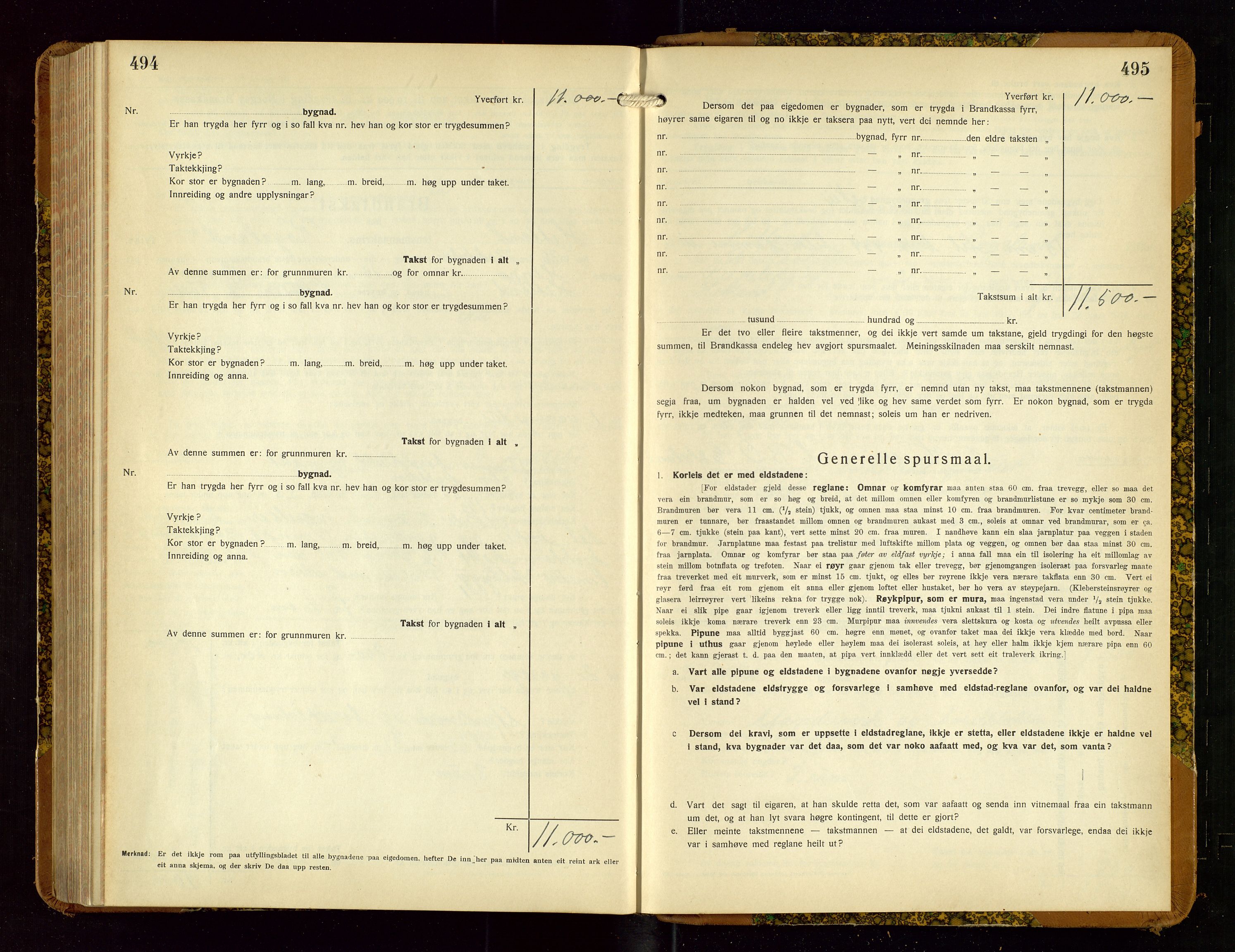 Hetland lensmannskontor, AV/SAST-A-100101/Gob/L0004: "Brandtakstbok", 1934-1936, s. 494-495