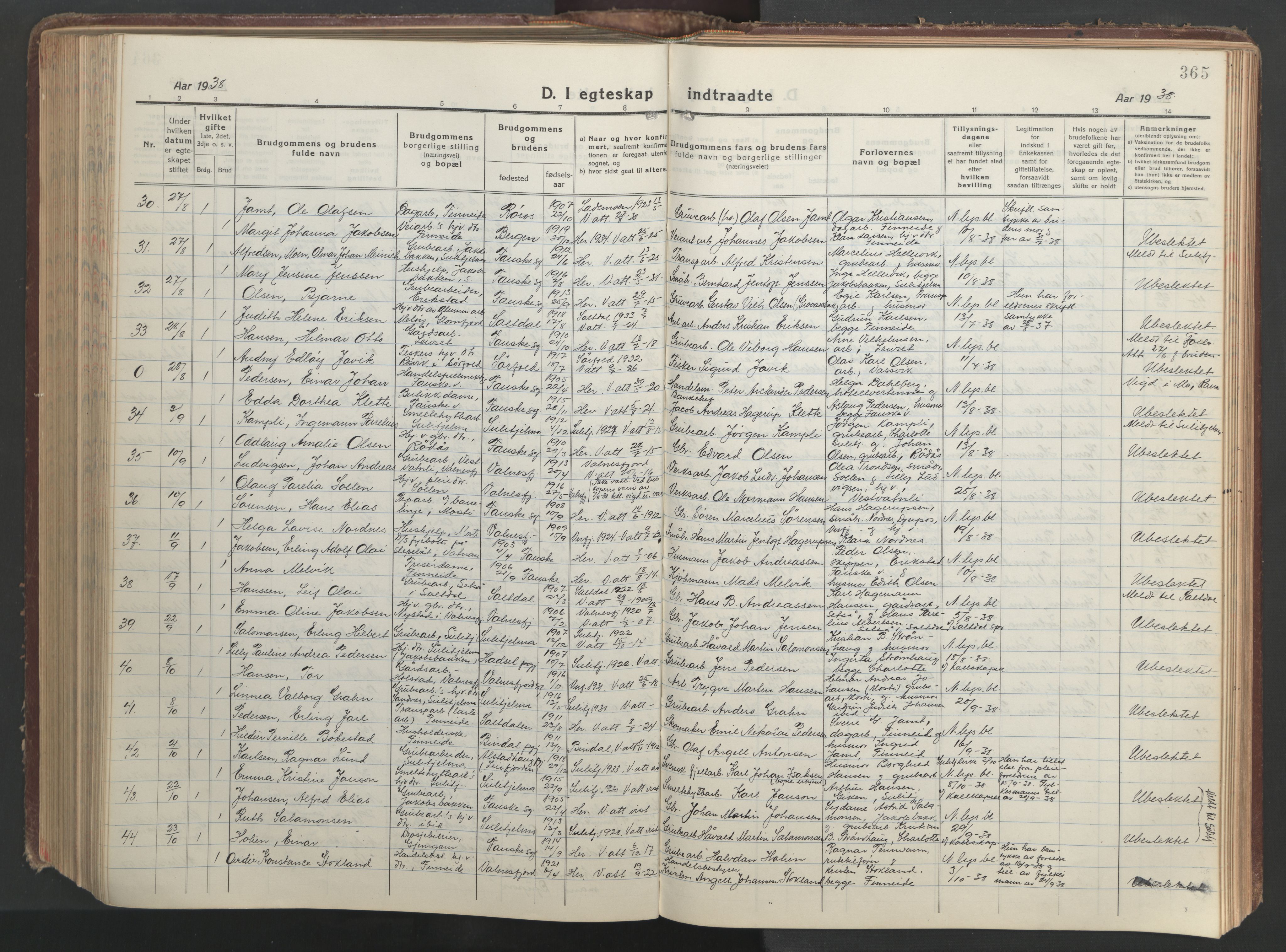 Ministerialprotokoller, klokkerbøker og fødselsregistre - Nordland, AV/SAT-A-1459/849/L0700: Klokkerbok nr. 849C01, 1919-1946, s. 365