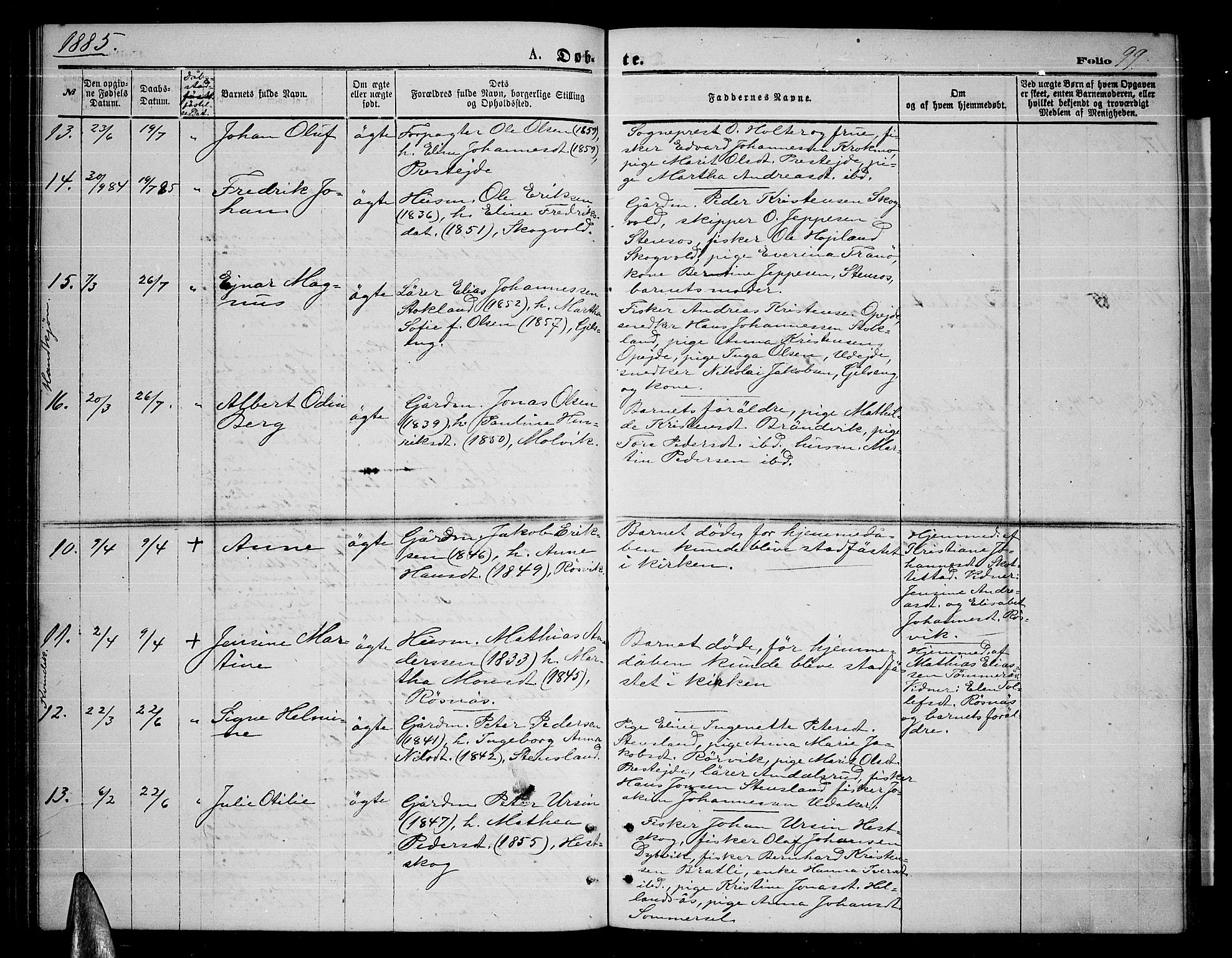 Ministerialprotokoller, klokkerbøker og fødselsregistre - Nordland, AV/SAT-A-1459/859/L0858: Klokkerbok nr. 859C04, 1873-1886, s. 99