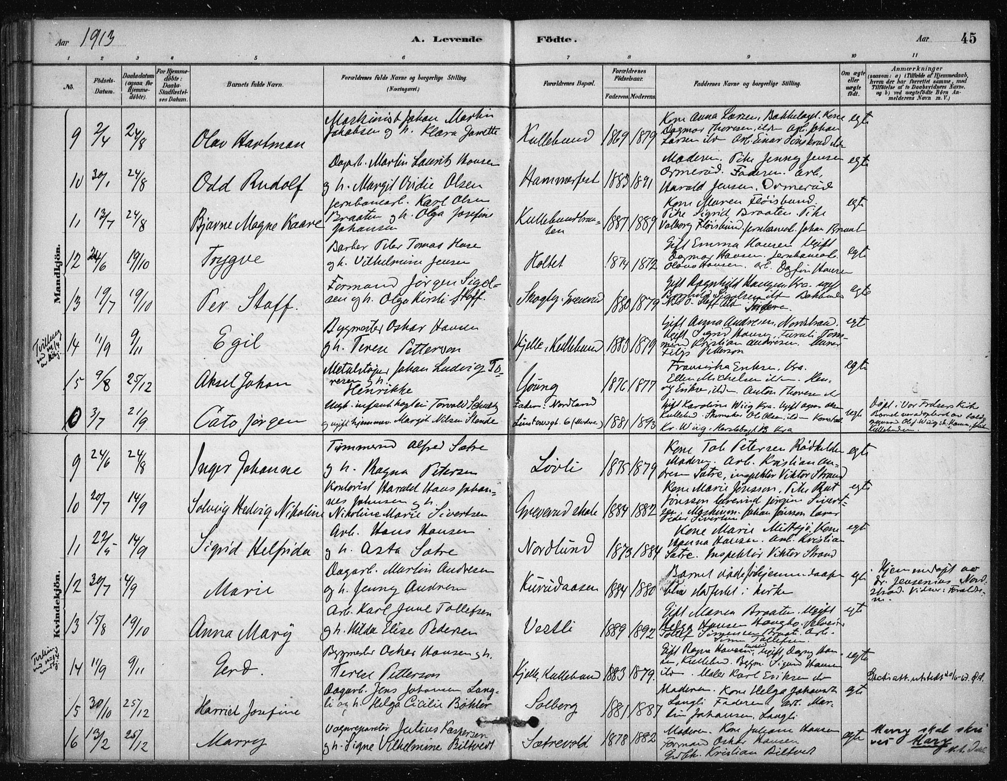 Nesodden prestekontor Kirkebøker, AV/SAO-A-10013/F/Fb/L0001: Ministerialbok nr. II 1, 1880-1915, s. 45