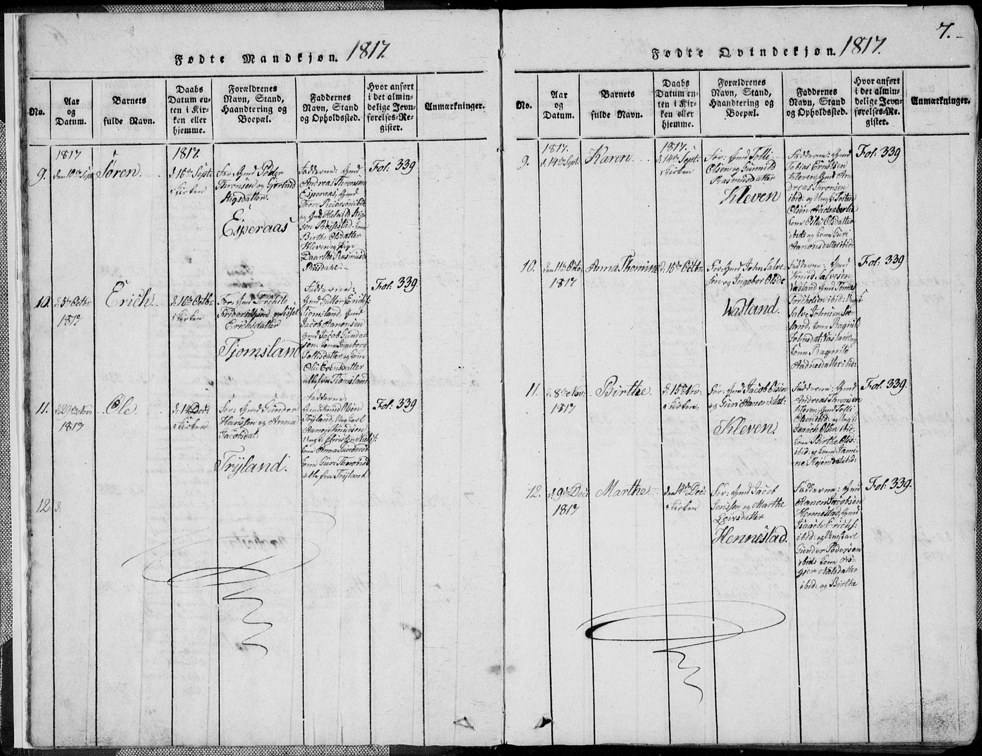 Nord-Audnedal sokneprestkontor, AV/SAK-1111-0032/F/Fb/Fbb/L0001: Klokkerbok nr. B 1, 1816-1858, s. 7