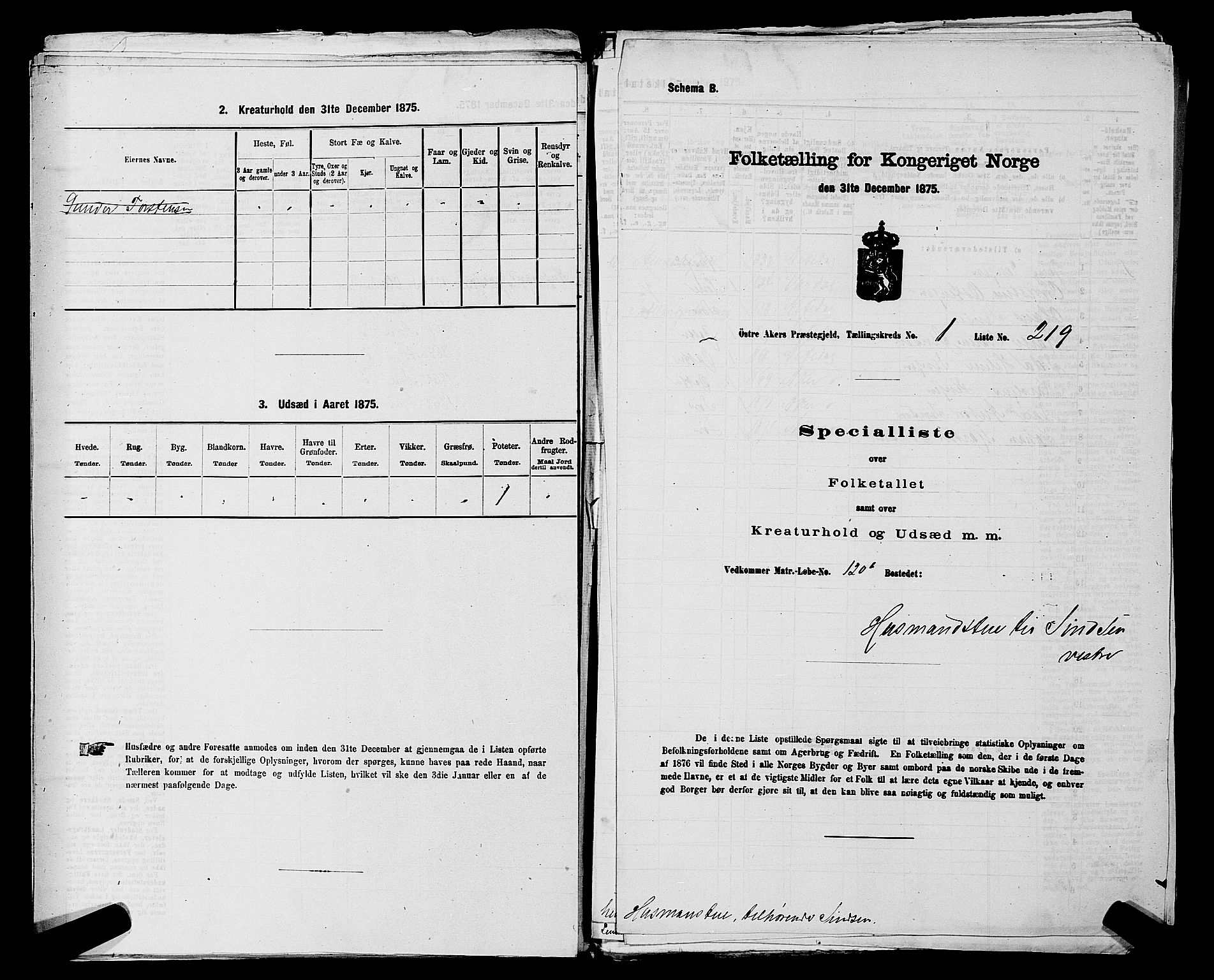 RA, Folketelling 1875 for 0218bP Østre Aker prestegjeld, 1875, s. 227