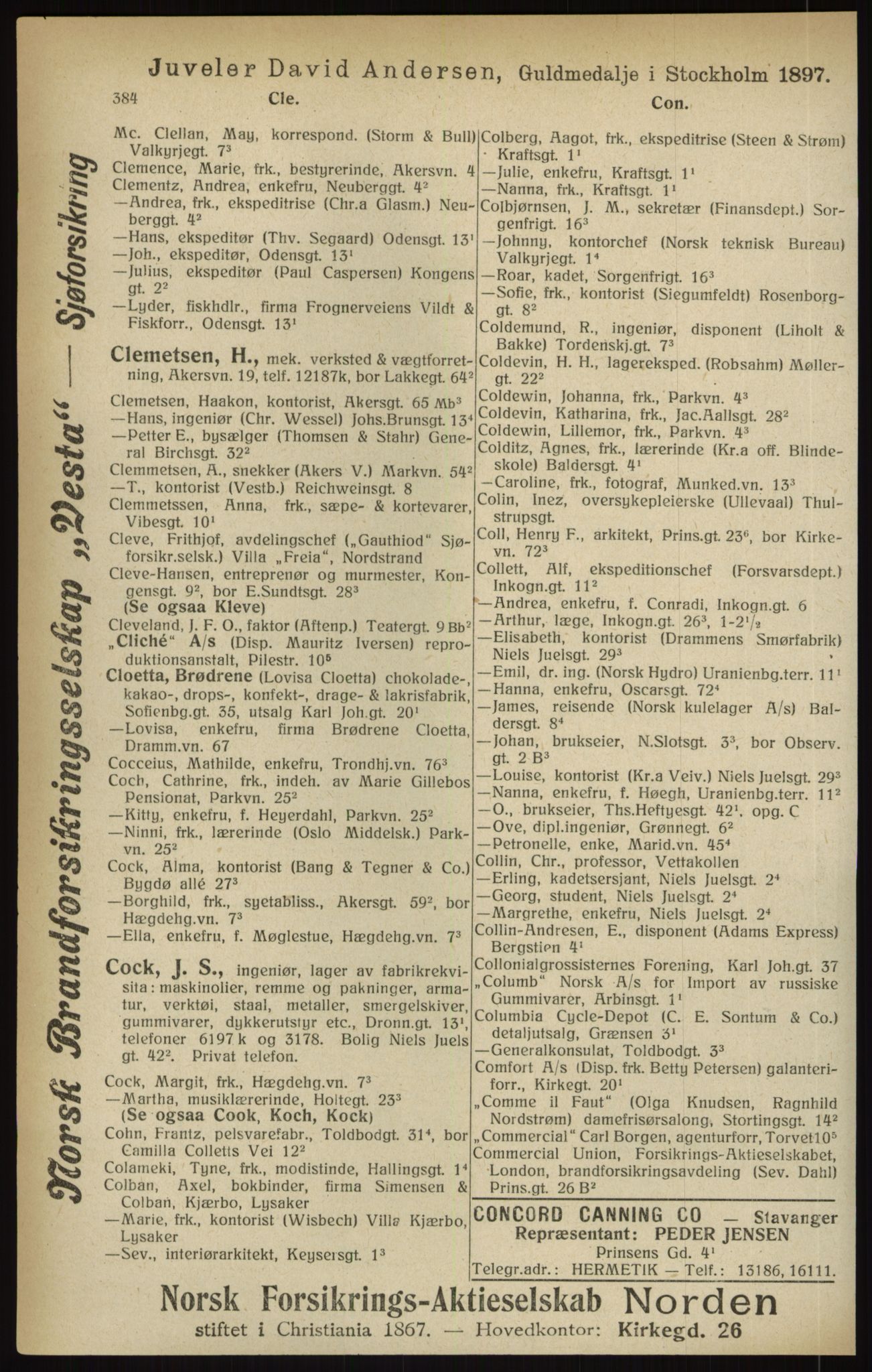 Kristiania/Oslo adressebok, PUBL/-, 1916, s. 384