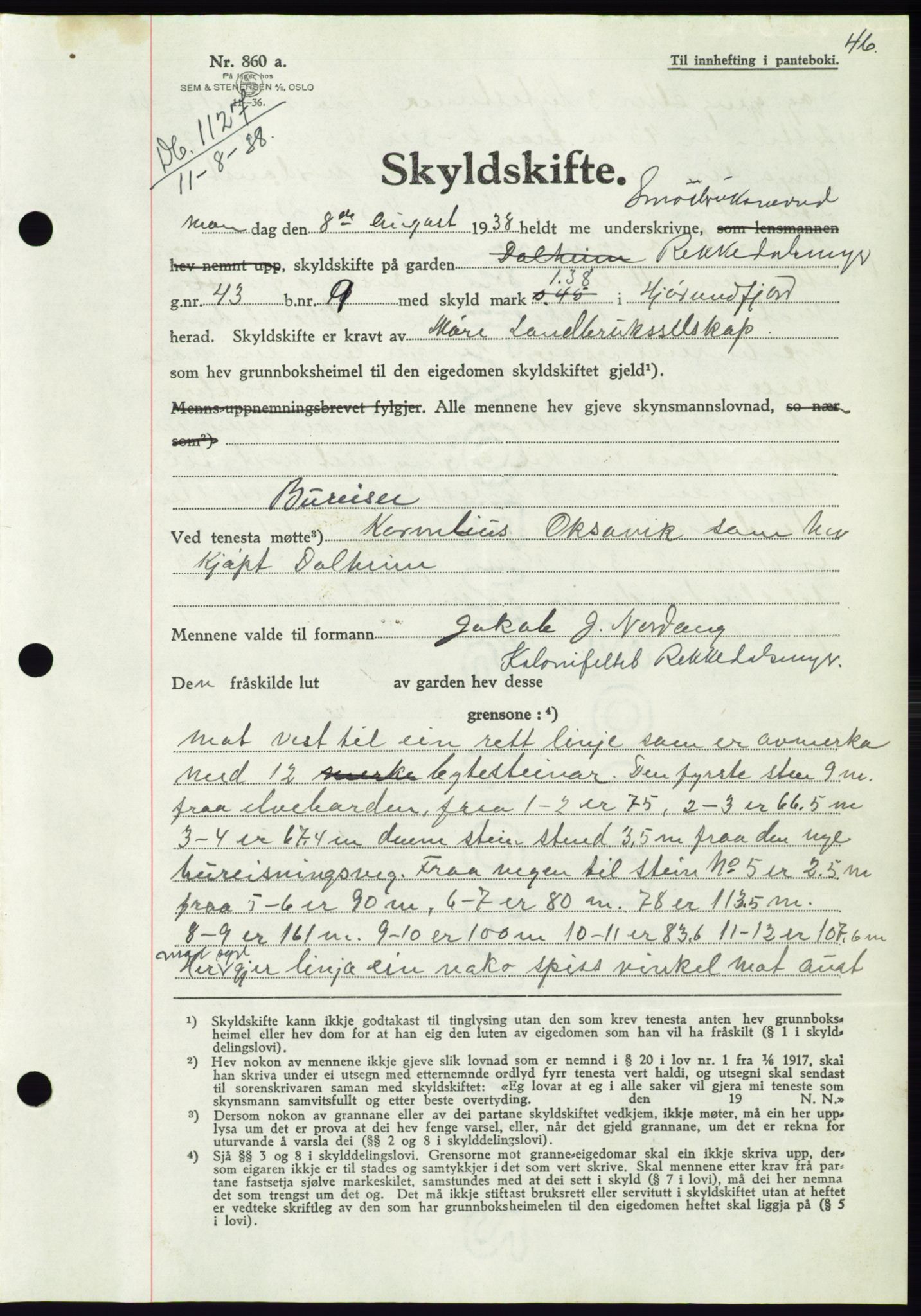 Søre Sunnmøre sorenskriveri, AV/SAT-A-4122/1/2/2C/L0066: Pantebok nr. 60, 1938-1938, Dagboknr: 1127/1938