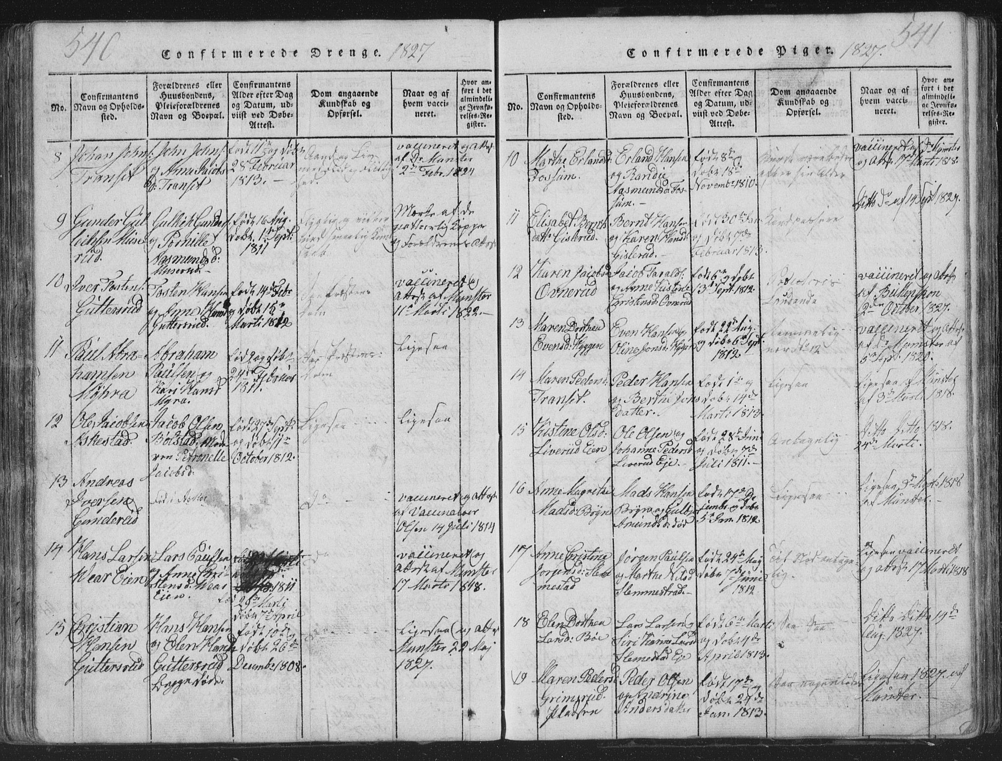 Røyken kirkebøker, SAKO/A-241/G/Ga/L0003: Klokkerbok nr. 3, 1814-1856, s. 540-541