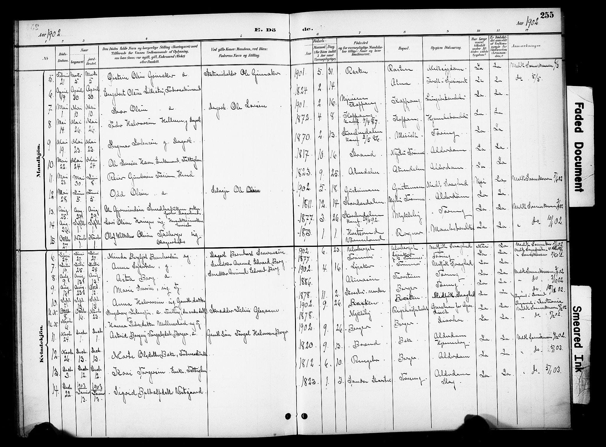 Stor-Elvdal prestekontor, AV/SAH-PREST-052/H/Ha/Hab/L0003: Klokkerbok nr. 3, 1895-1917, s. 255