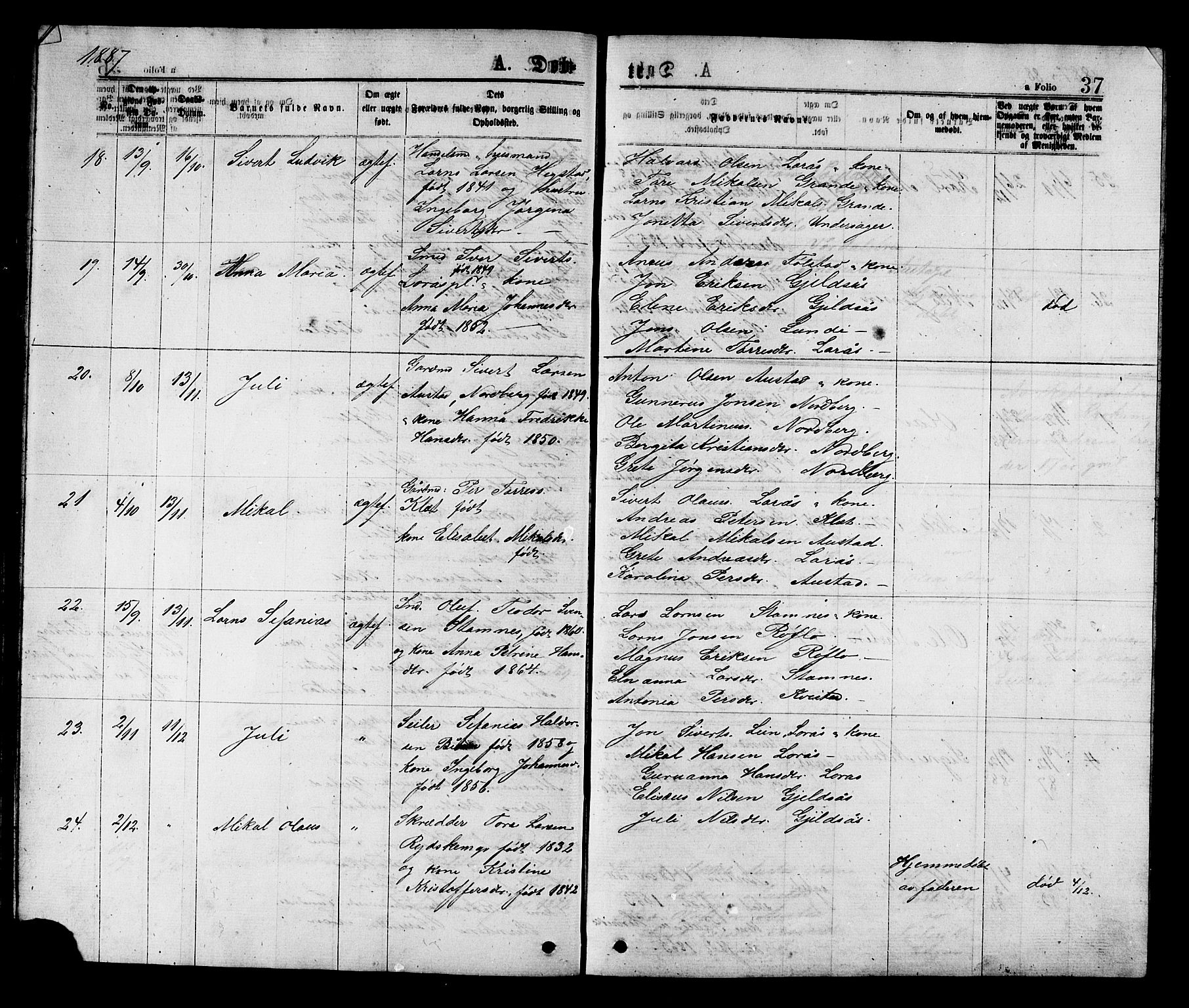 Ministerialprotokoller, klokkerbøker og fødselsregistre - Nord-Trøndelag, AV/SAT-A-1458/731/L0311: Klokkerbok nr. 731C02, 1875-1911, s. 37