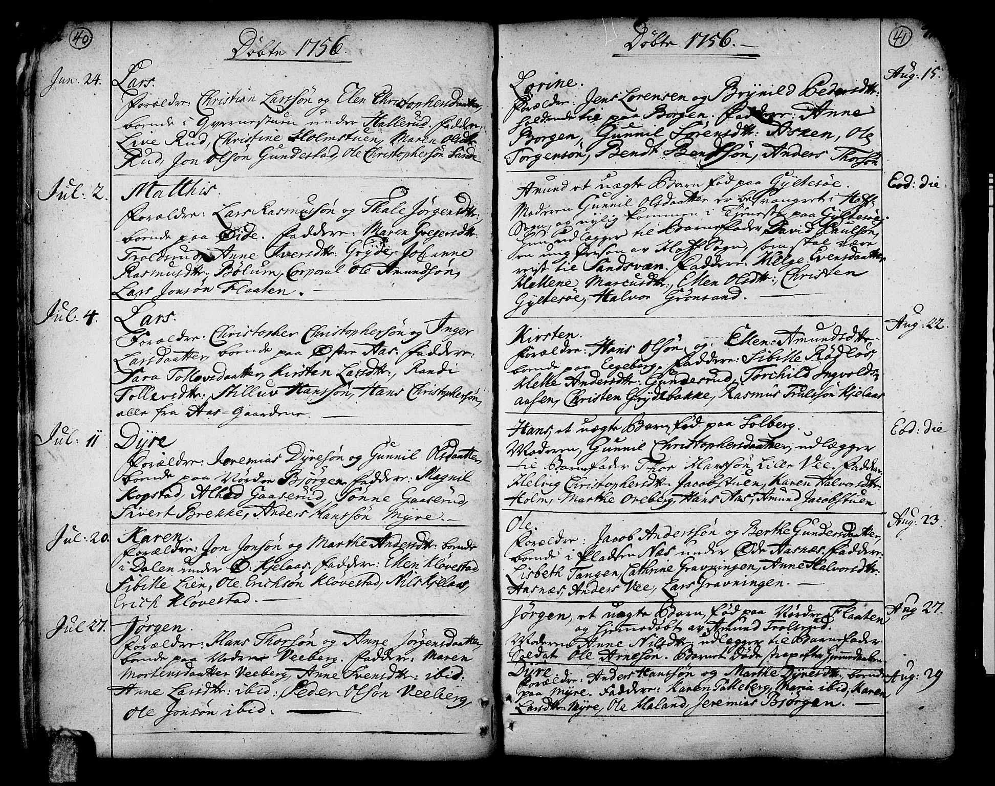 Sande Kirkebøker, AV/SAKO-A-53/F/Fa/L0001: Ministerialbok nr. 1, 1753-1803, s. 40-41