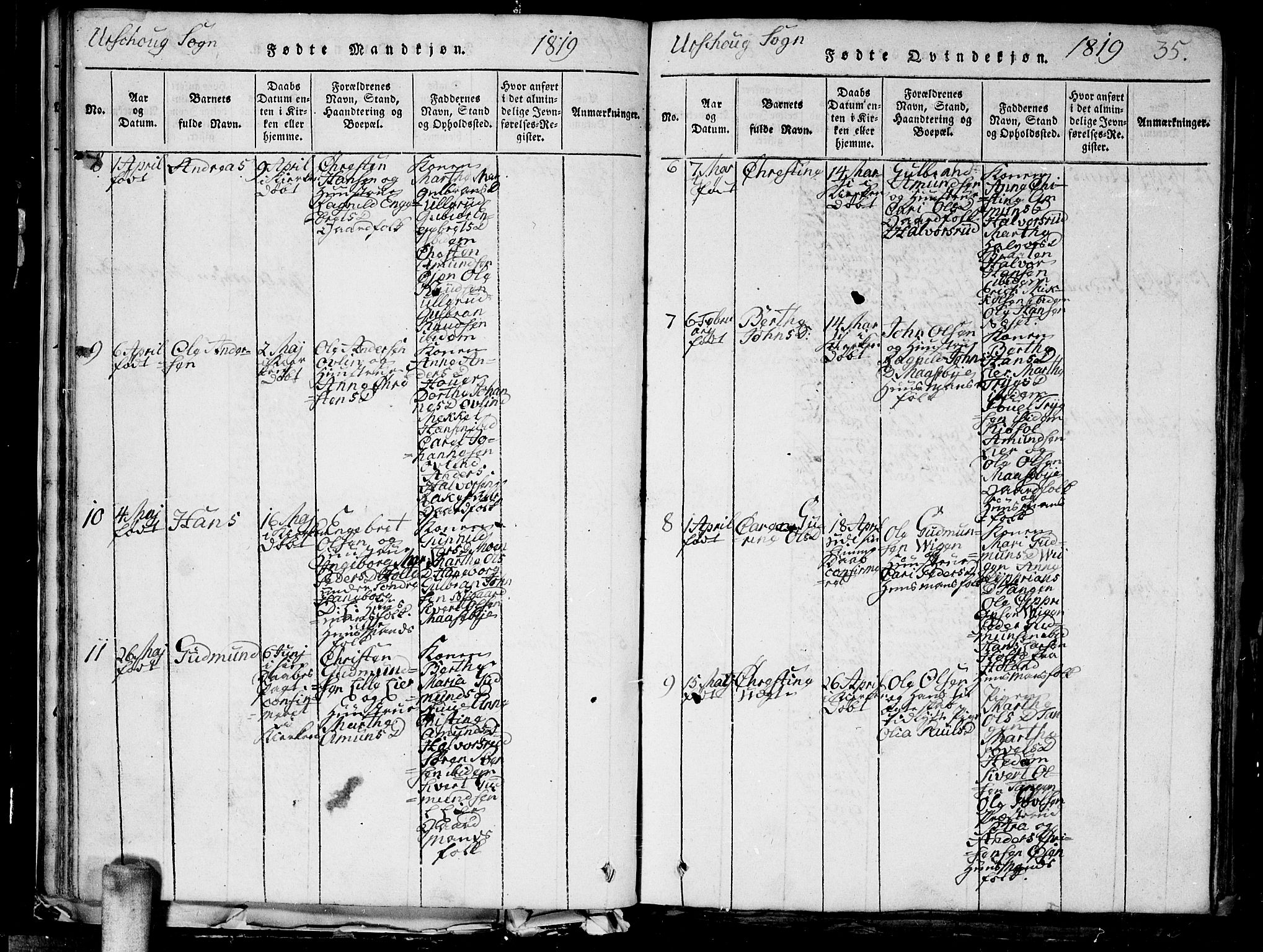 Aurskog prestekontor Kirkebøker, AV/SAO-A-10304a/G/Ga/L0001: Klokkerbok nr. I 1, 1814-1829, s. 35
