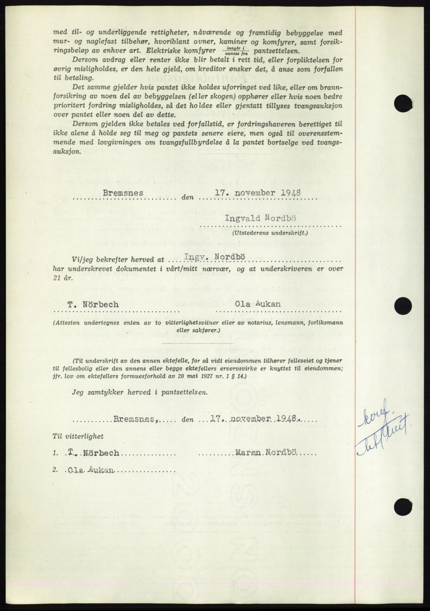 Nordmøre sorenskriveri, AV/SAT-A-4132/1/2/2Ca: Pantebok nr. B100, 1948-1949, Dagboknr: 3244/1948