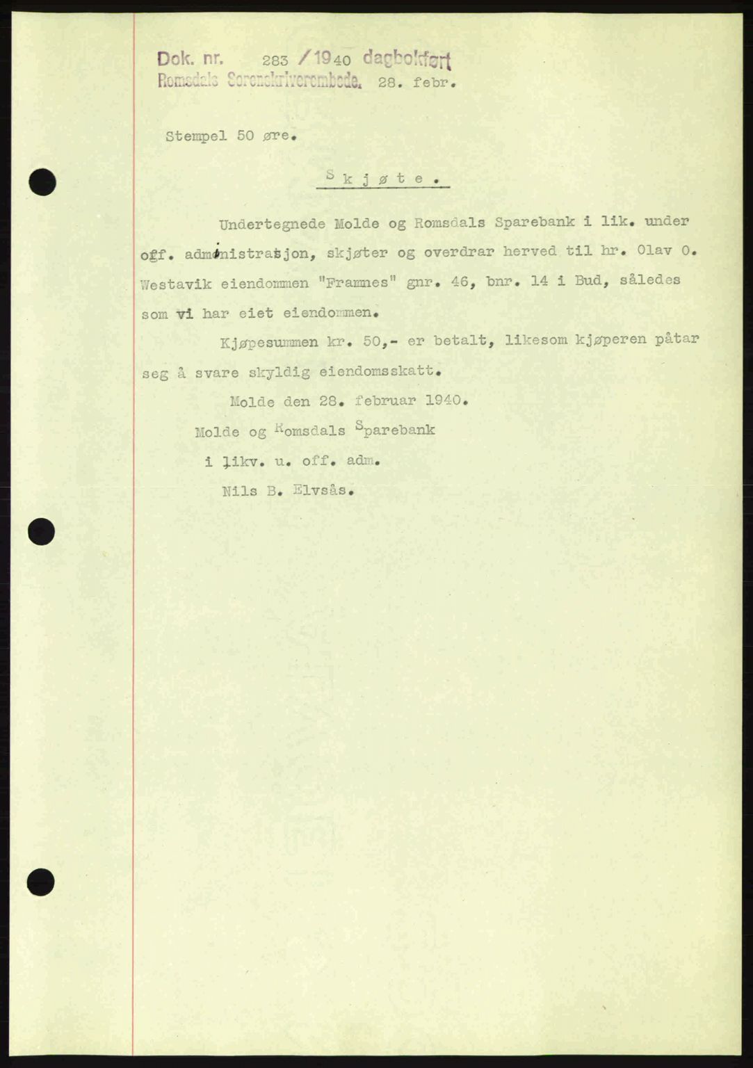 Romsdal sorenskriveri, AV/SAT-A-4149/1/2/2C: Pantebok nr. A8, 1939-1940, Dagboknr: 283/1940