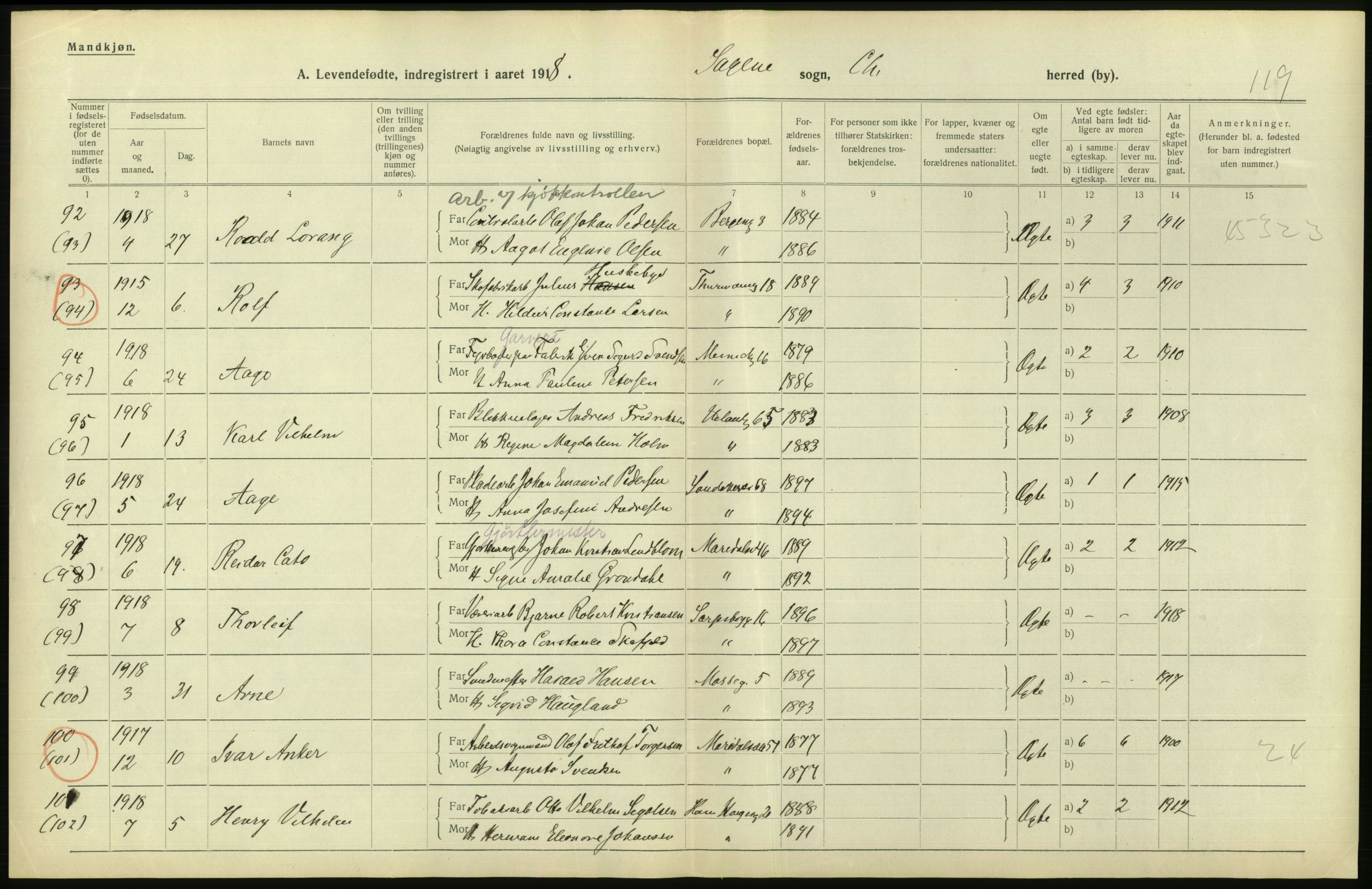 Statistisk sentralbyrå, Sosiodemografiske emner, Befolkning, AV/RA-S-2228/D/Df/Dfb/Dfbh/L0008: Kristiania: Levendefødte menn og kvinner., 1918, s. 828