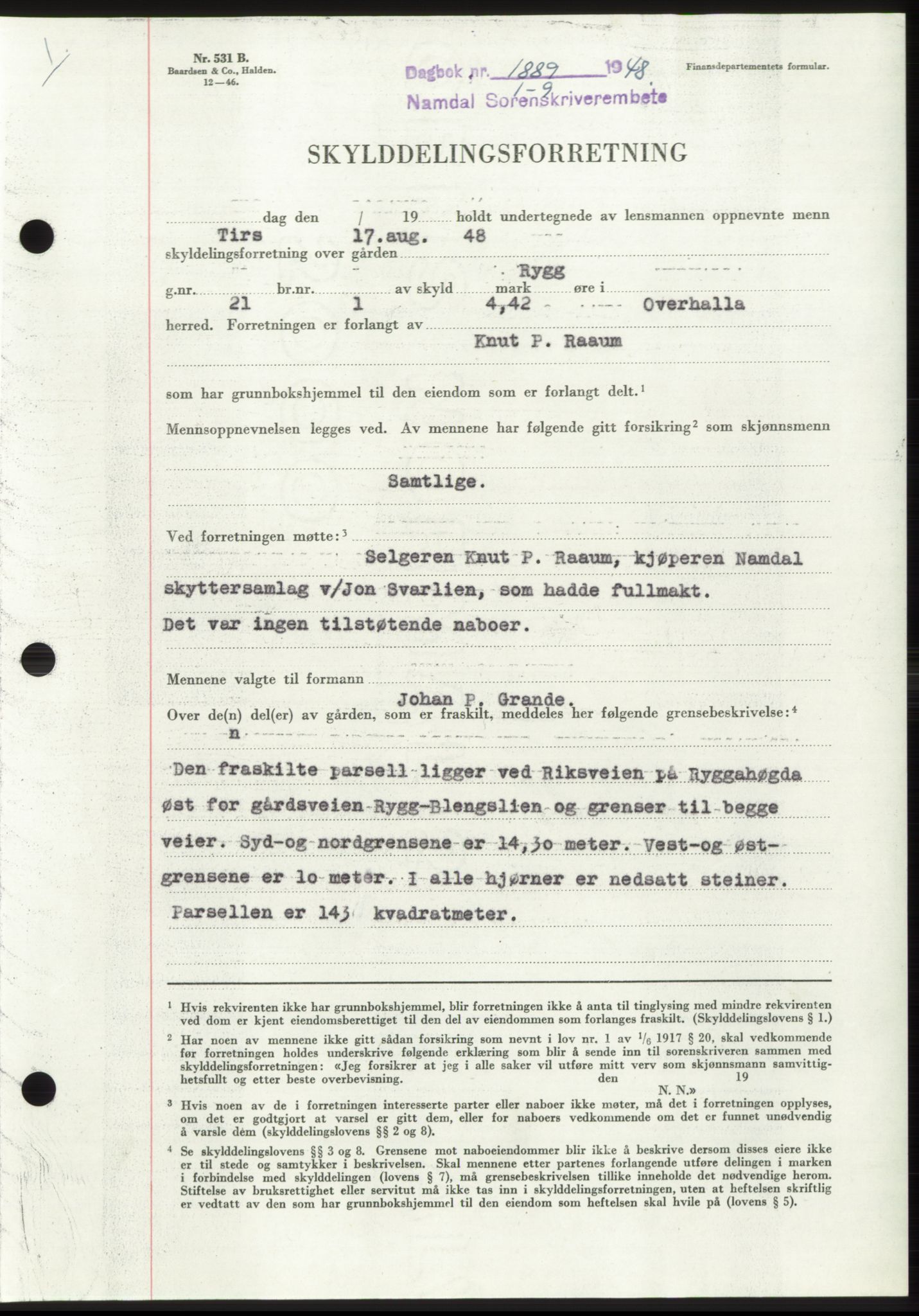 Namdal sorenskriveri, SAT/A-4133/1/2/2C: Pantebok nr. -, 1948-1948, Dagboknr: 1889/1948