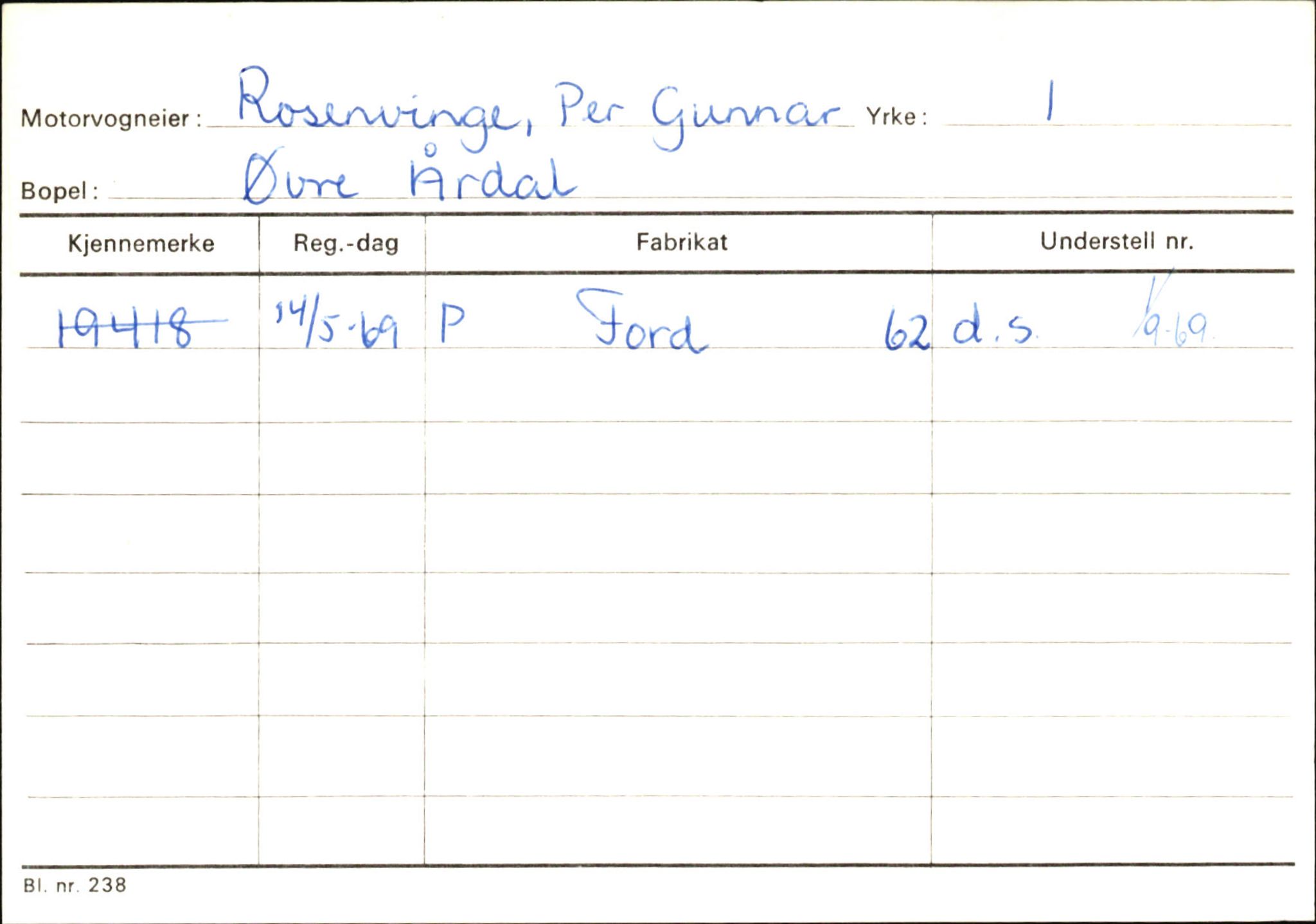 Statens vegvesen, Sogn og Fjordane vegkontor, SAB/A-5301/4/F/L0146: Registerkort Årdal R-Å samt diverse kort, 1945-1975, s. 72