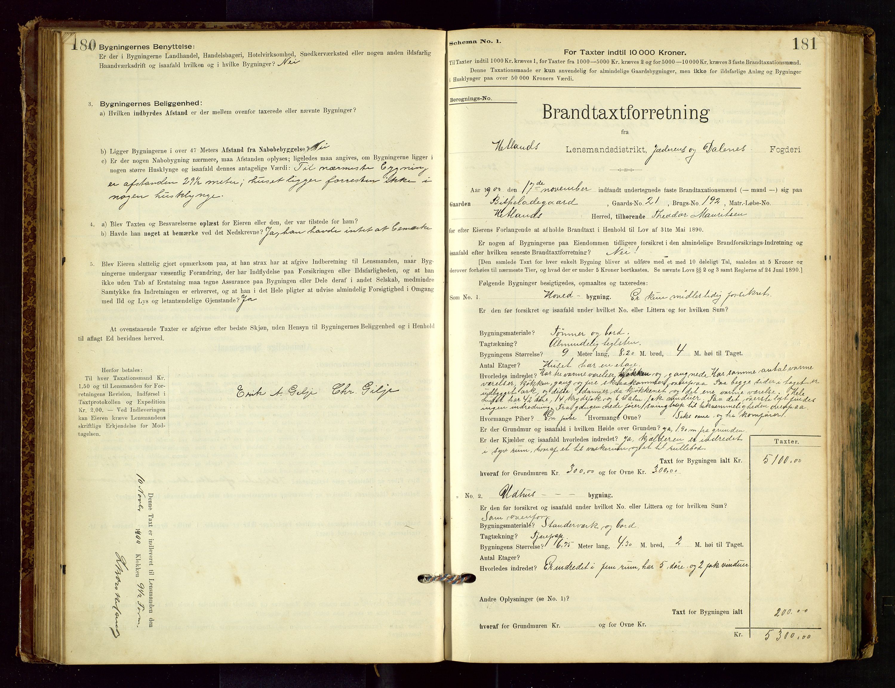 Hetland lensmannskontor, AV/SAST-A-100101/Gob/L0001: "Brandtaxationsprotokol", 1895-1918, s. 180-181