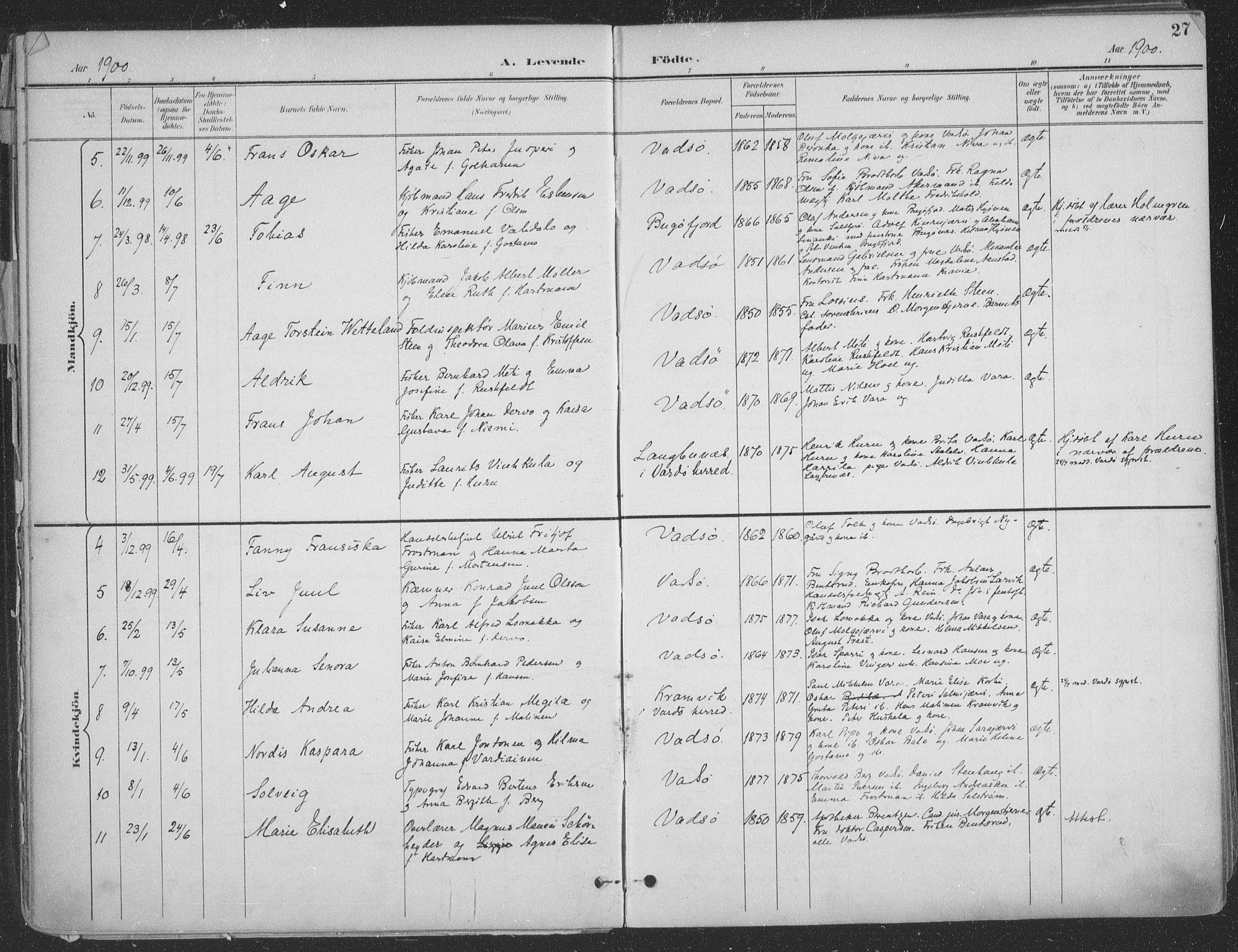 Vadsø sokneprestkontor, AV/SATØ-S-1325/H/Ha/L0007kirke: Ministerialbok nr. 7, 1896-1916, s. 27