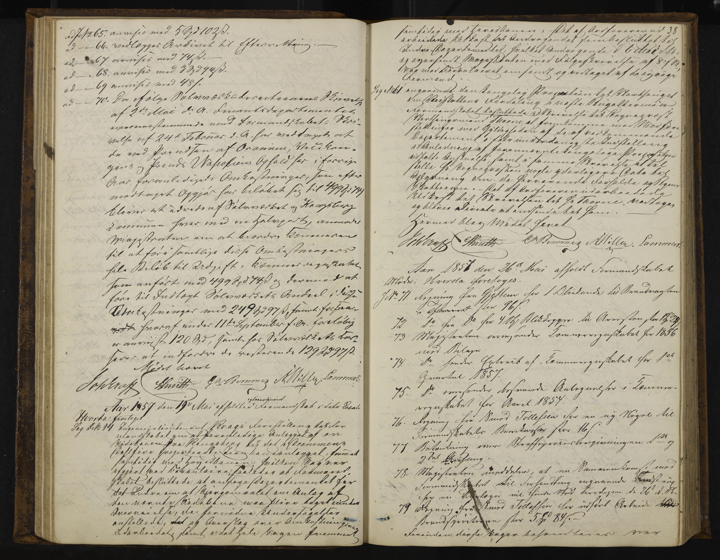 Kongsberg formannskap og sentraladministrasjon, IKAK/0604021-1/A/L0003: Møtebok med register, 1856-1861, s. 38