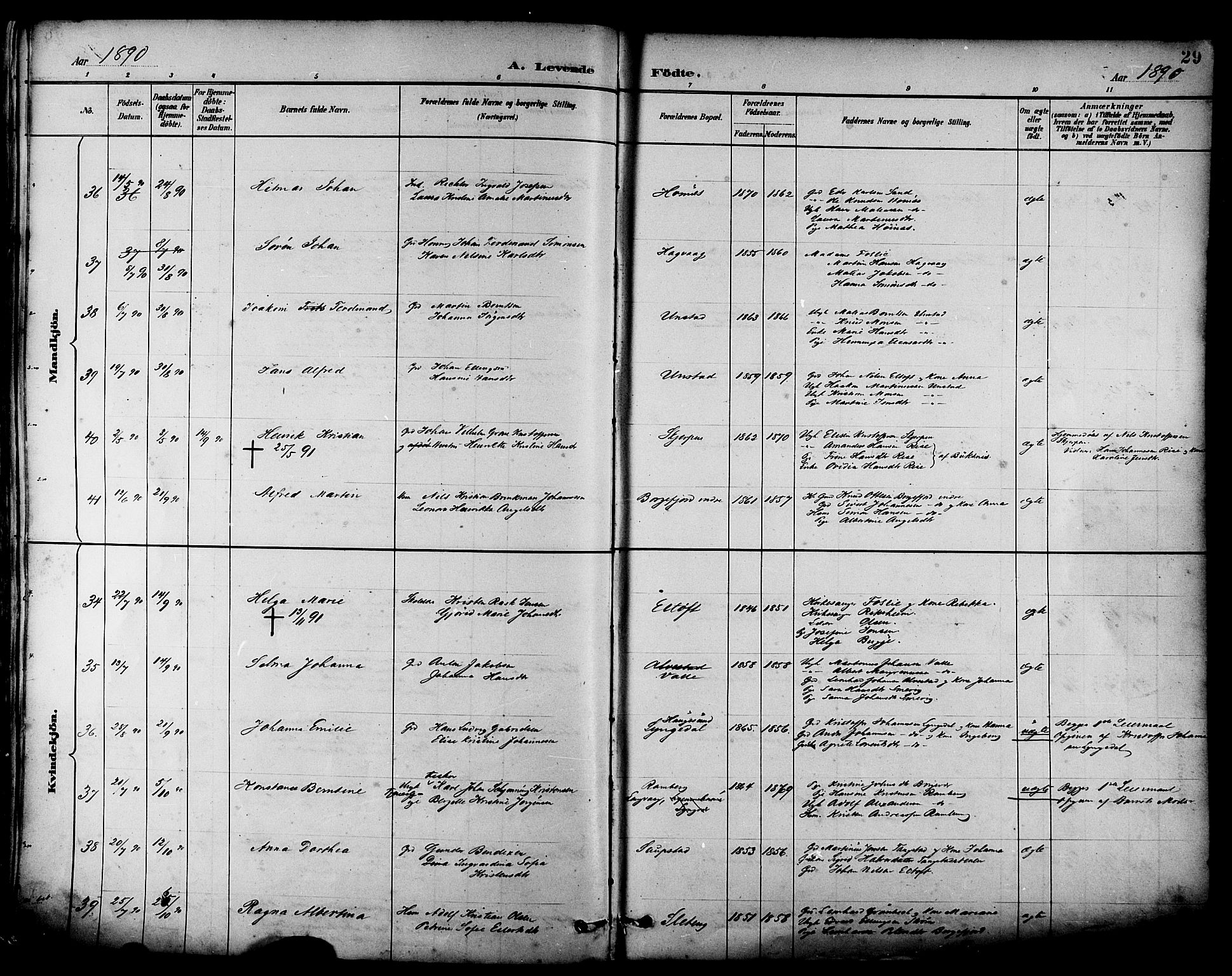 Ministerialprotokoller, klokkerbøker og fødselsregistre - Nordland, SAT/A-1459/880/L1133: Ministerialbok nr. 880A07, 1888-1898, s. 29