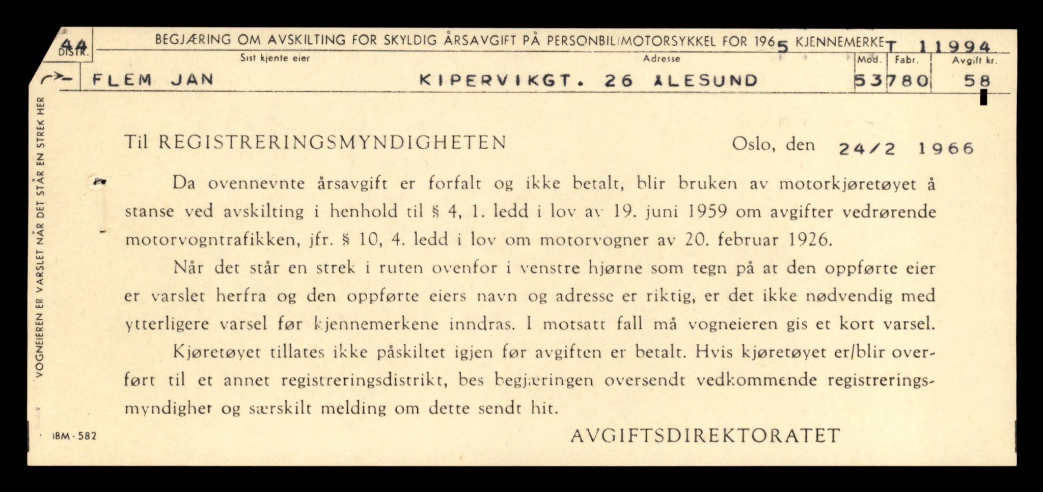 Møre og Romsdal vegkontor - Ålesund trafikkstasjon, AV/SAT-A-4099/F/Fe/L0031: Registreringskort for kjøretøy T 11800 - T 11996, 1927-1998, s. 3308