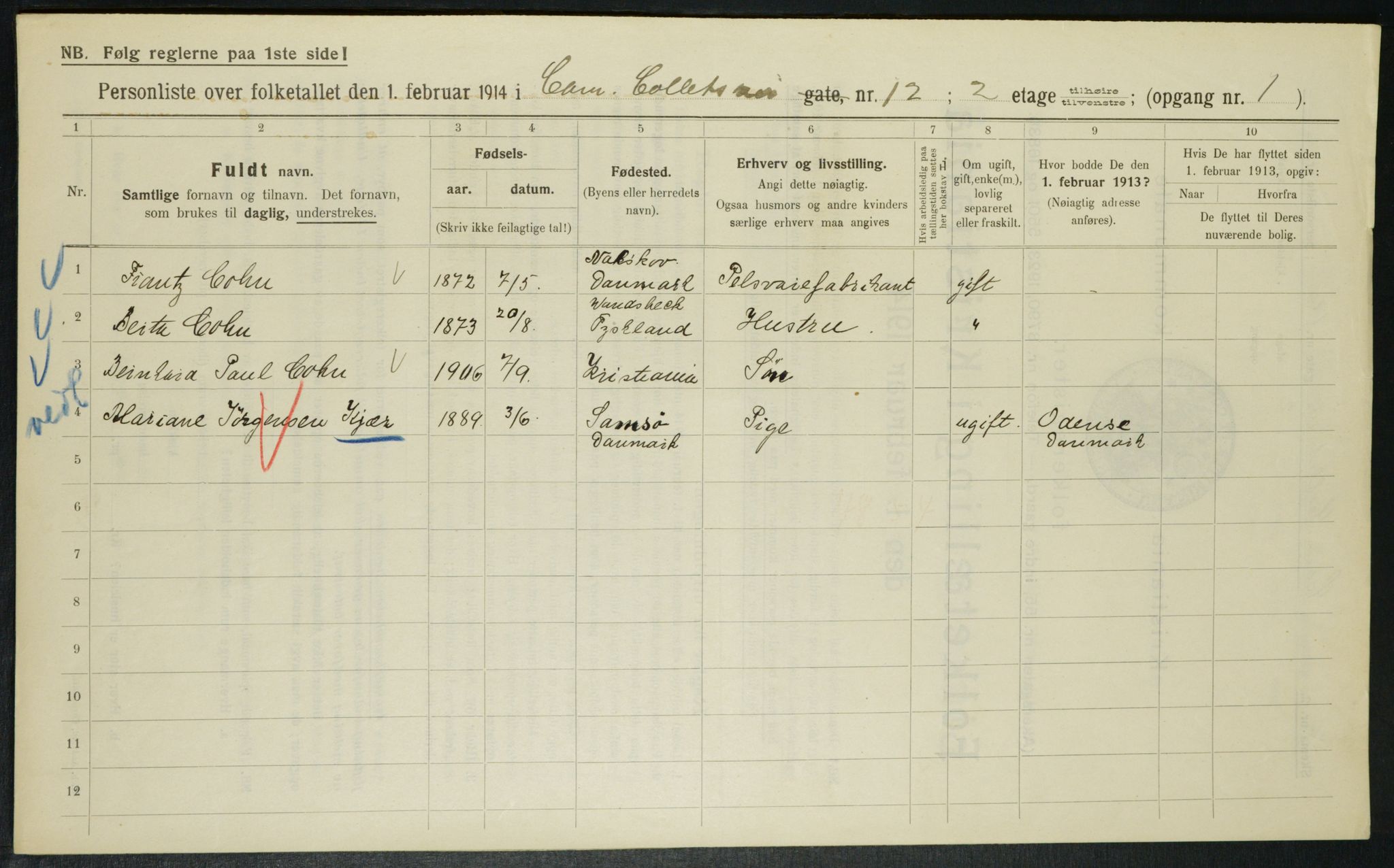 OBA, Kommunal folketelling 1.2.1914 for Kristiania, 1914, s. 11910