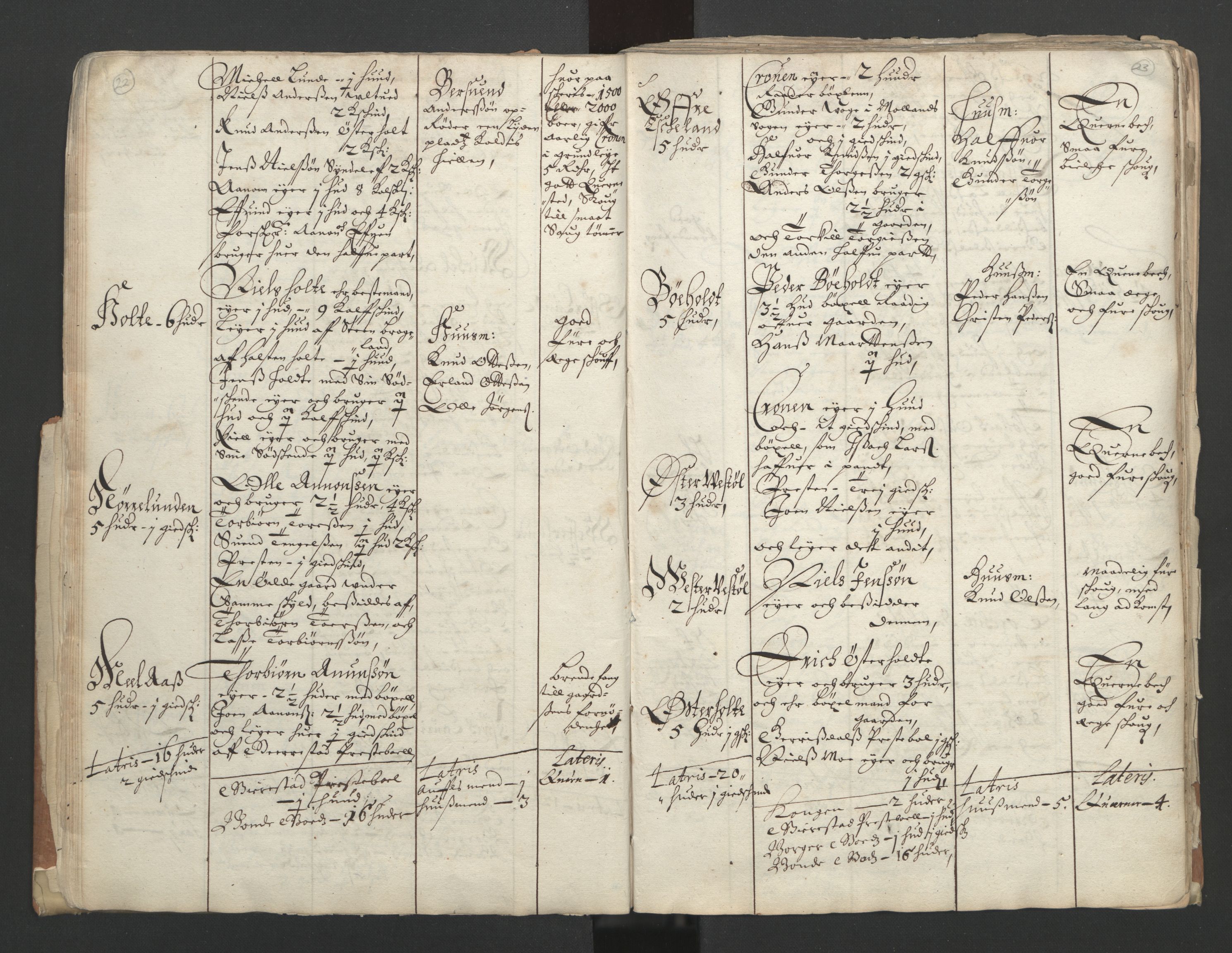 Rentekammeret inntil 1814, Realistisk ordnet avdeling, RA/EA-4070/L/L0020/0002: Agder lagdømme: / Alminnelig jordebok. Nedenes len, 1661, s. 22-23