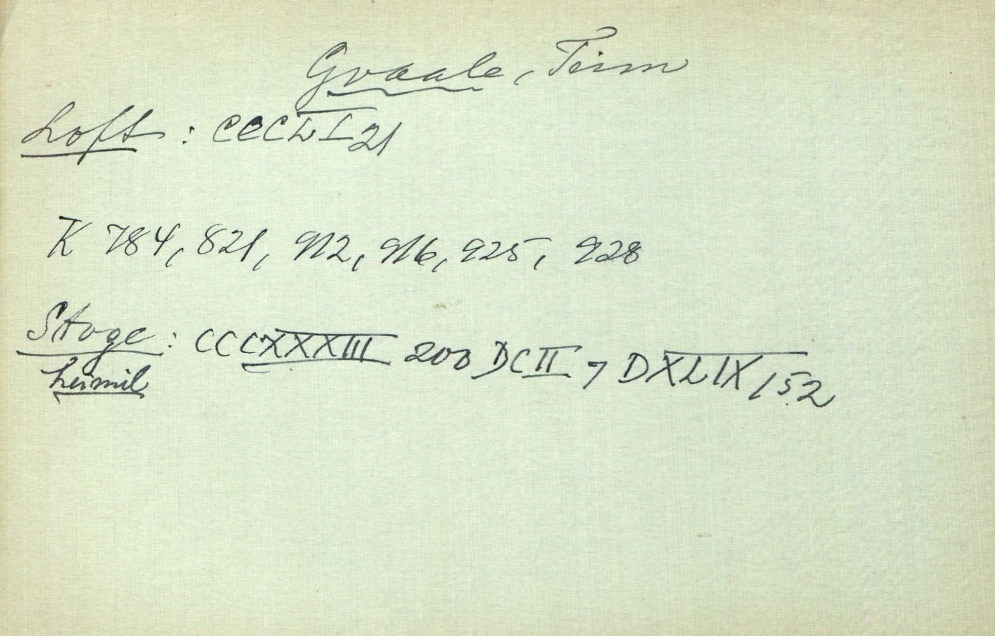 Rikard Berge, TEMU/TGM-A-1003/I/L0007: Personregister- G, 1910-1950