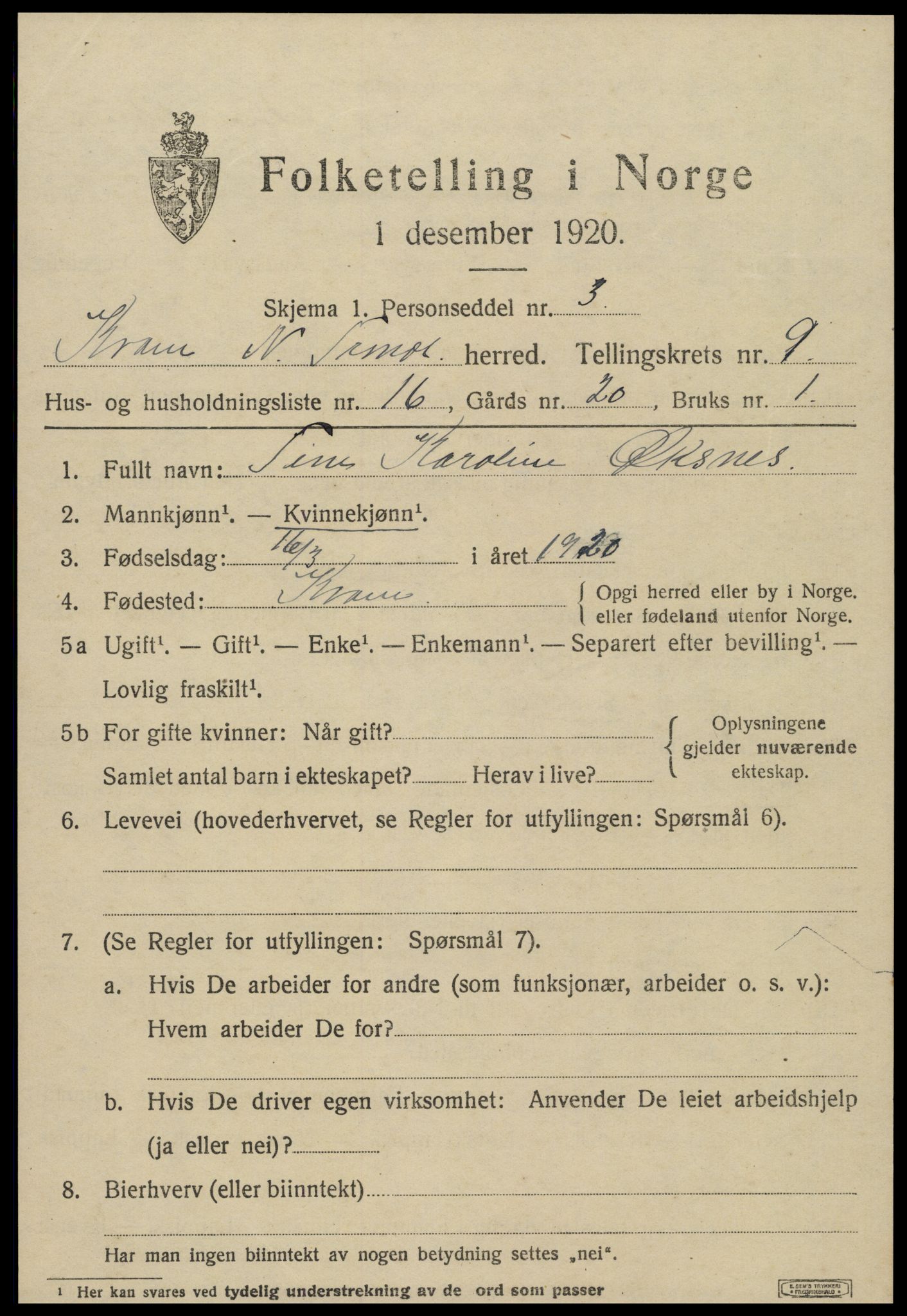 SAT, Folketelling 1920 for 1735 Kvam herred, 1920, s. 2505