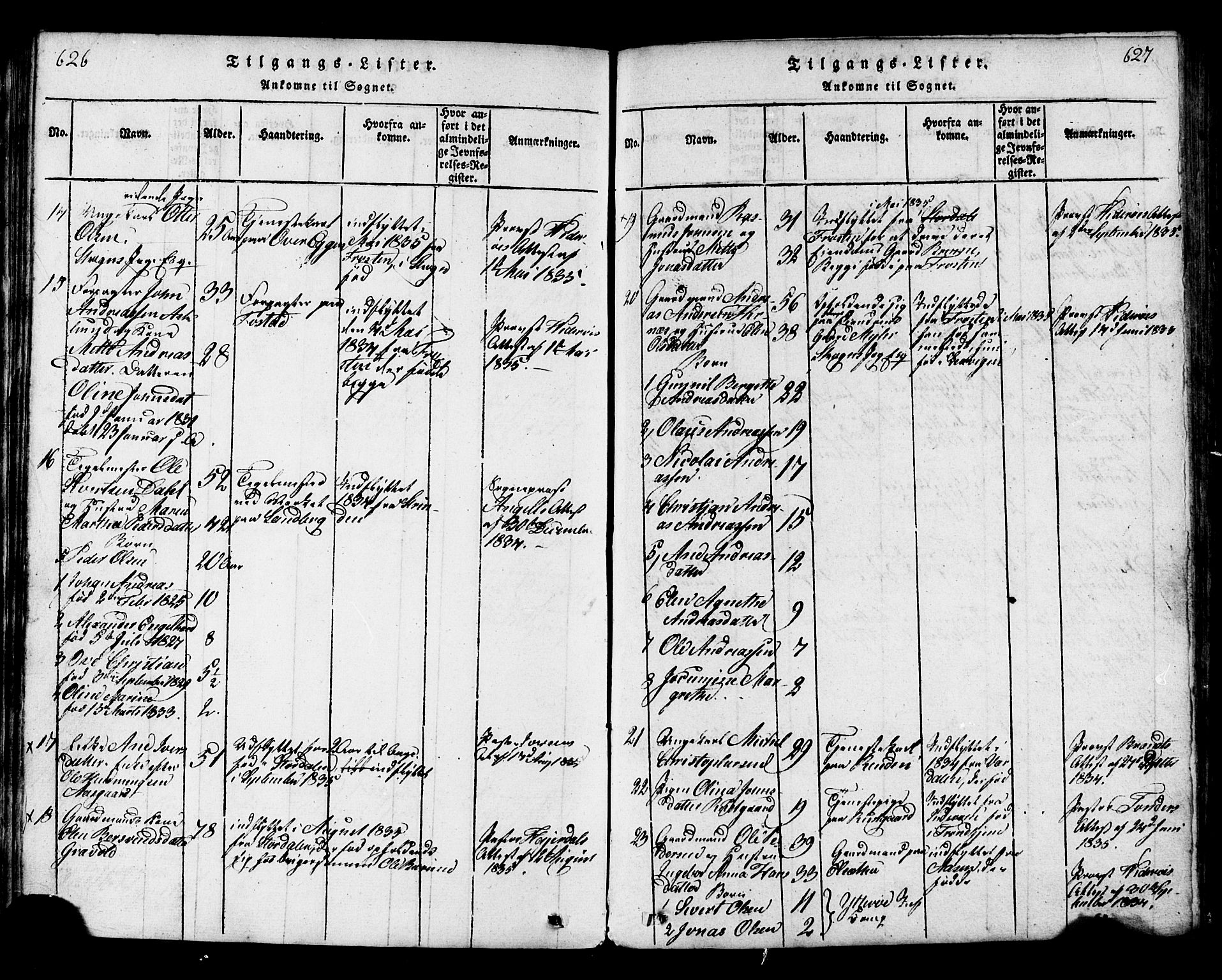 Ministerialprotokoller, klokkerbøker og fødselsregistre - Nord-Trøndelag, SAT/A-1458/717/L0169: Klokkerbok nr. 717C01, 1816-1834, s. 626-627