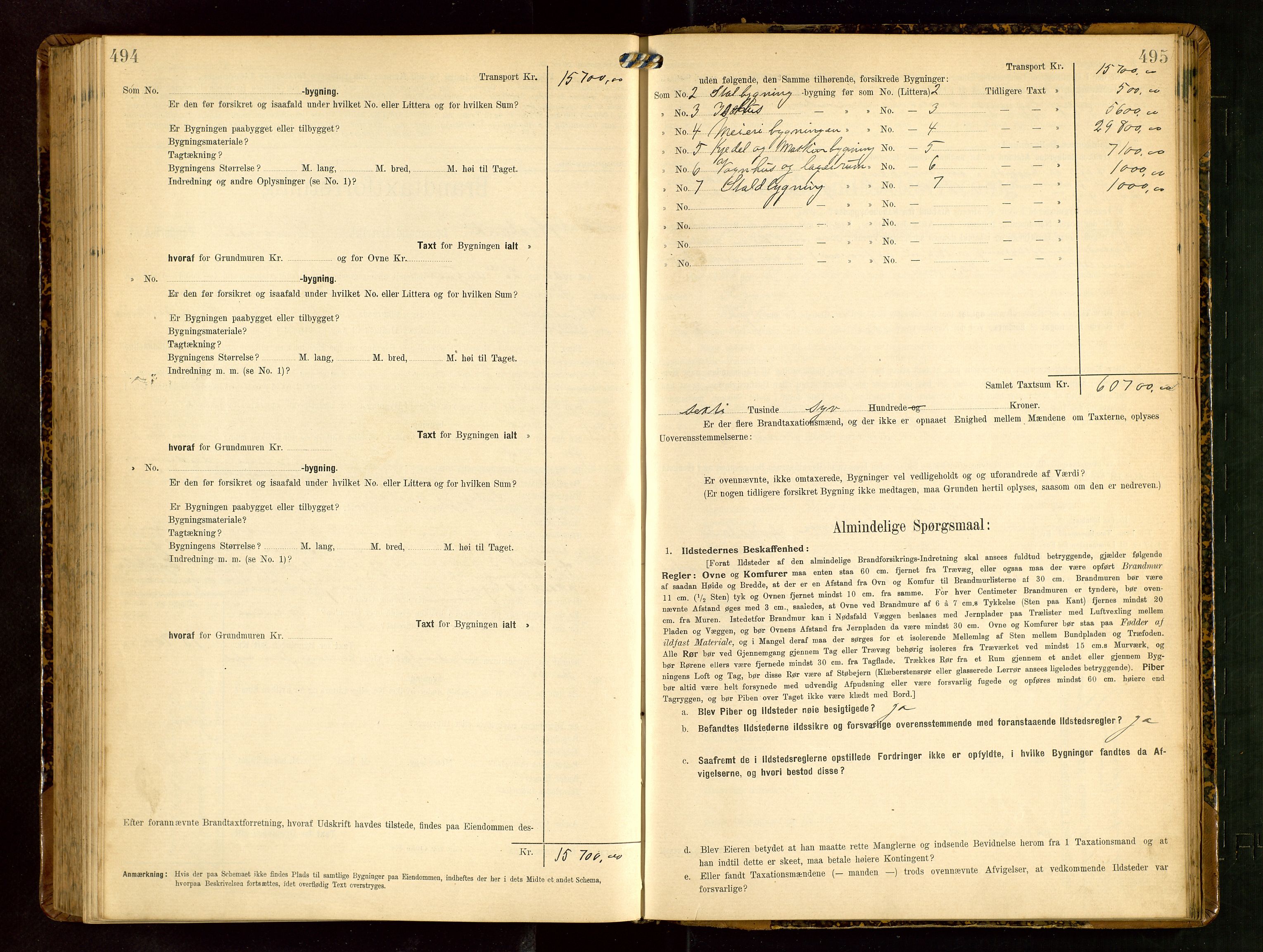 Håland lensmannskontor, AV/SAST-A-100100/Gob/L0003: Branntakstprotokoll - skjematakst. Register i boken., 1909-1910, s. 494-495