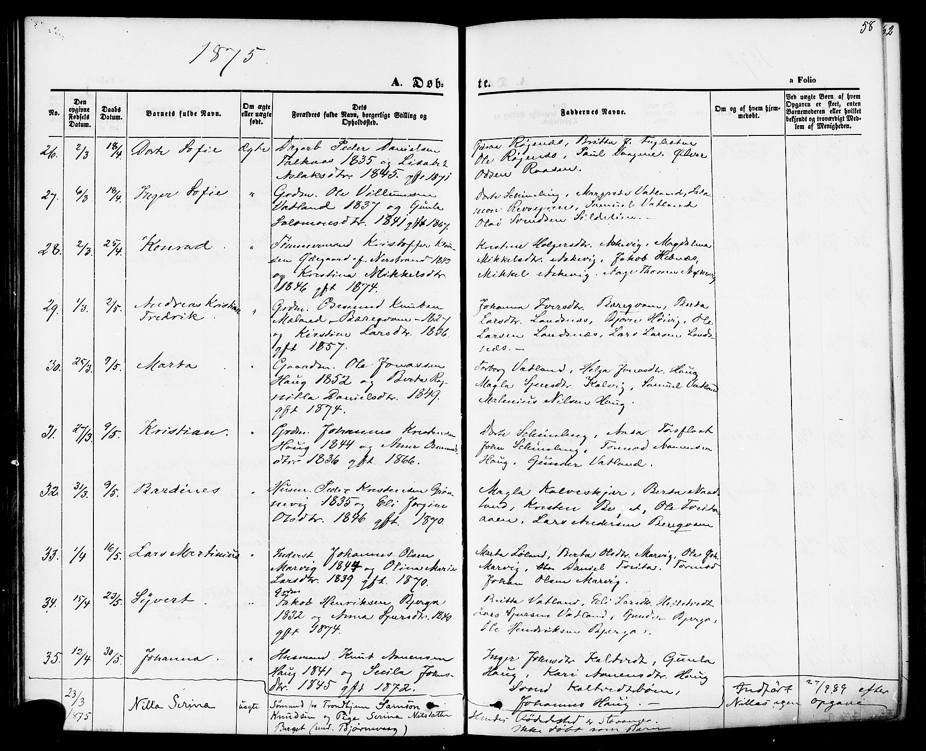 Jelsa sokneprestkontor, AV/SAST-A-101842/01/IV: Ministerialbok nr. A 8, 1867-1883, s. 58