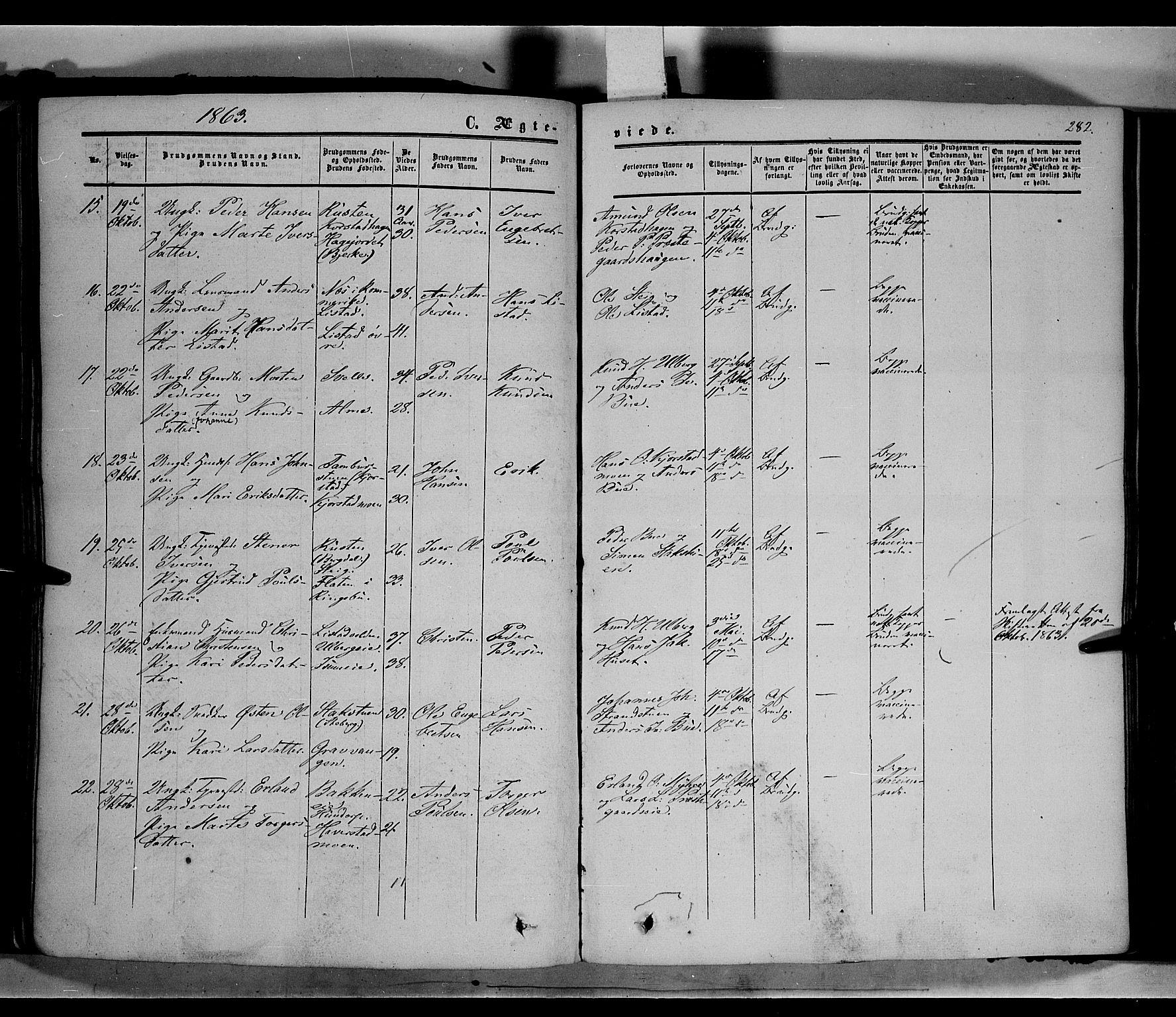 Sør-Fron prestekontor, AV/SAH-PREST-010/H/Ha/Haa/L0001: Ministerialbok nr. 1, 1849-1863, s. 282