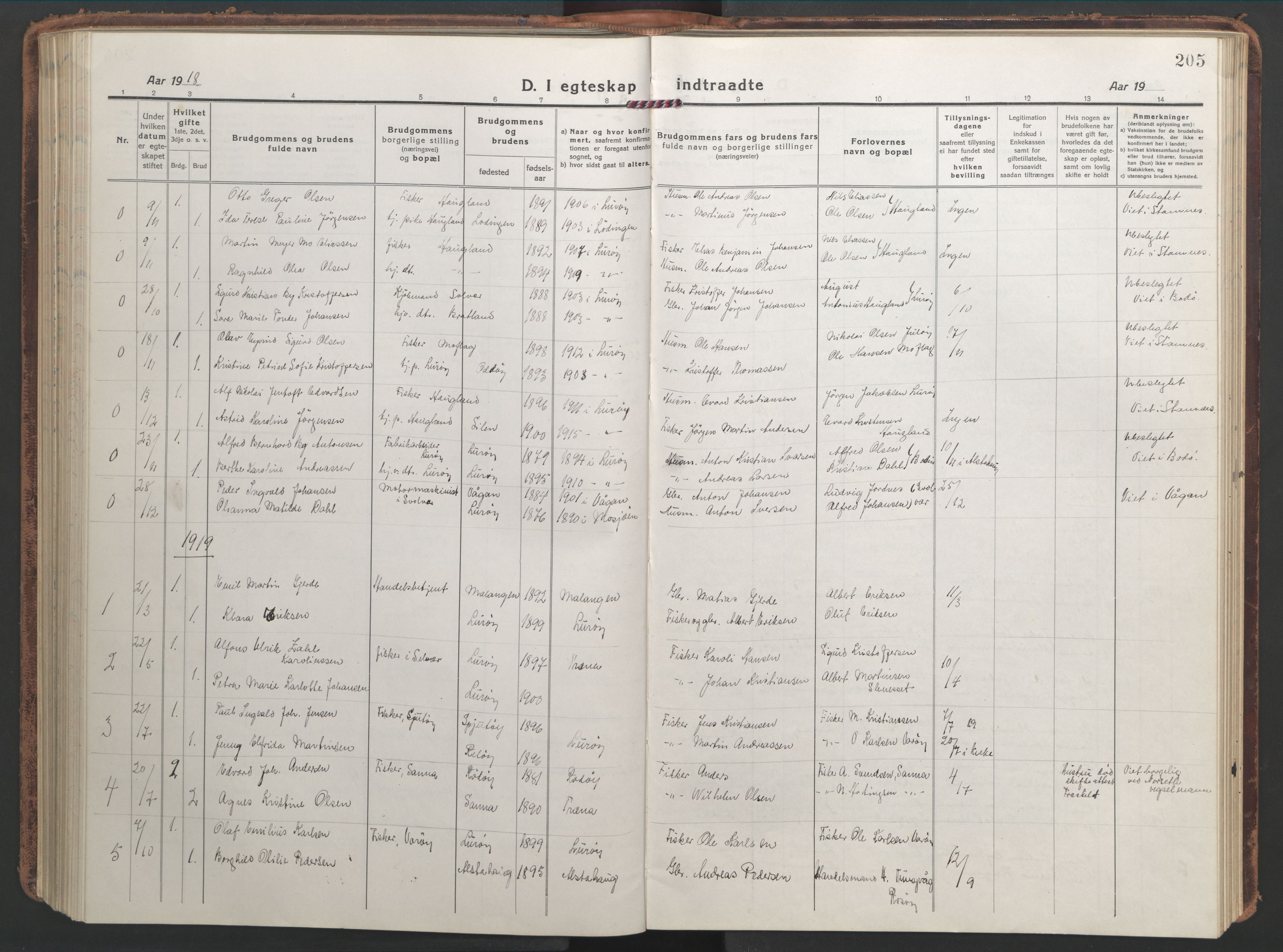 Ministerialprotokoller, klokkerbøker og fødselsregistre - Nordland, SAT/A-1459/839/L0574: Klokkerbok nr. 839C04, 1918-1950, s. 205