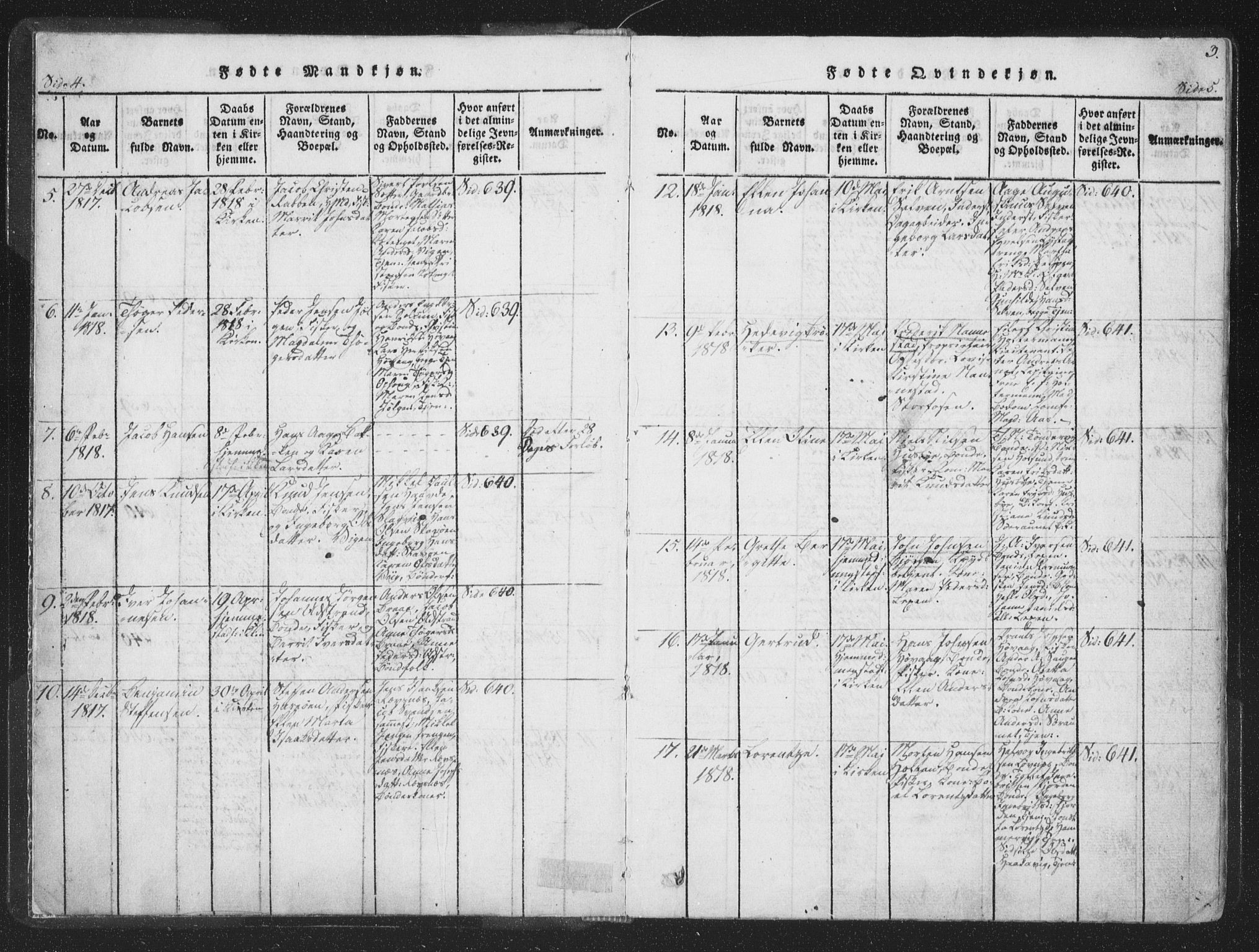 Ministerialprotokoller, klokkerbøker og fødselsregistre - Sør-Trøndelag, SAT/A-1456/659/L0734: Ministerialbok nr. 659A04, 1818-1825, s. 4-5