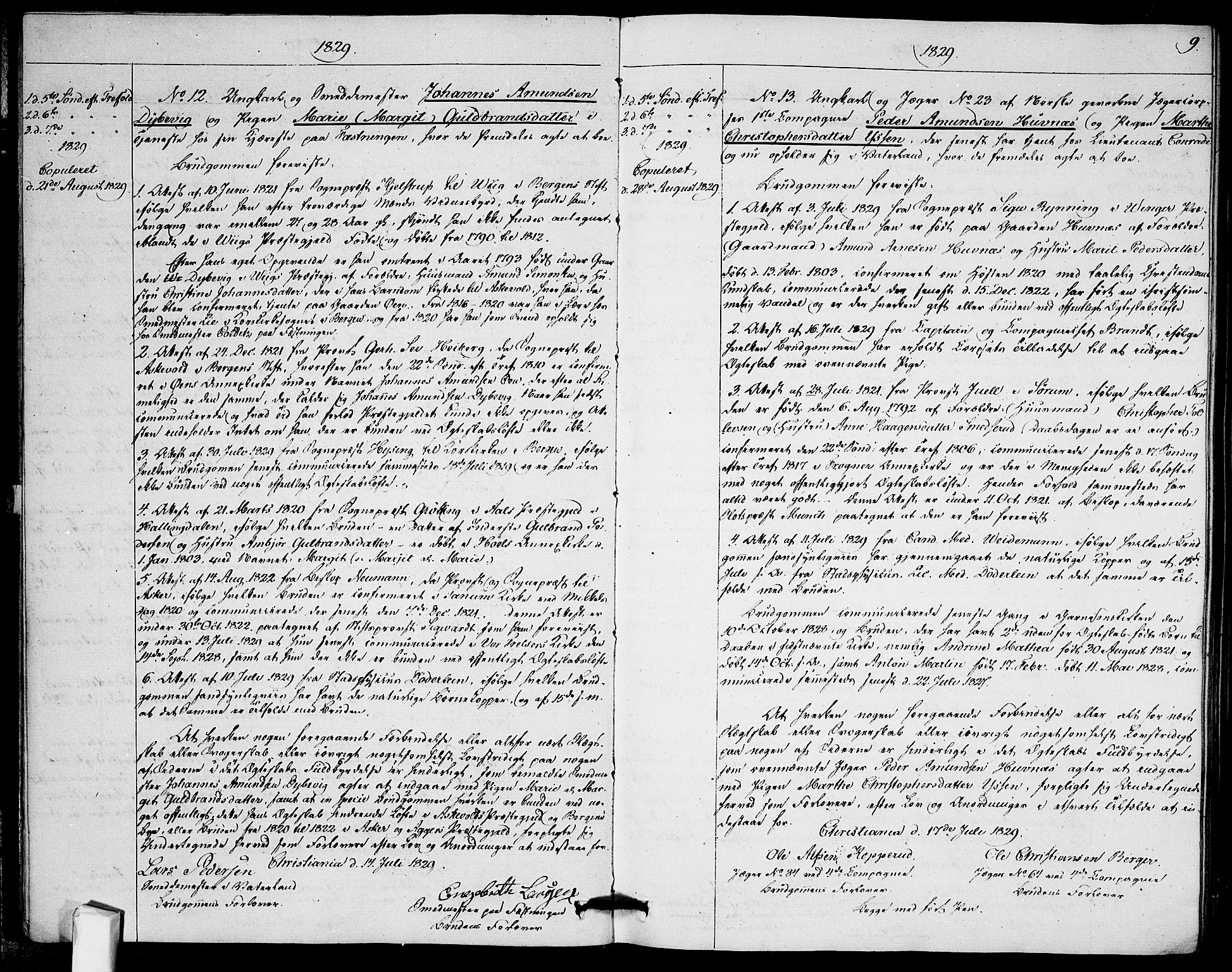Garnisonsmenigheten Kirkebøker, AV/SAO-A-10846/H/Ha/L0002: Lysningsprotokoll nr. I 2, 1829-1835, s. 9