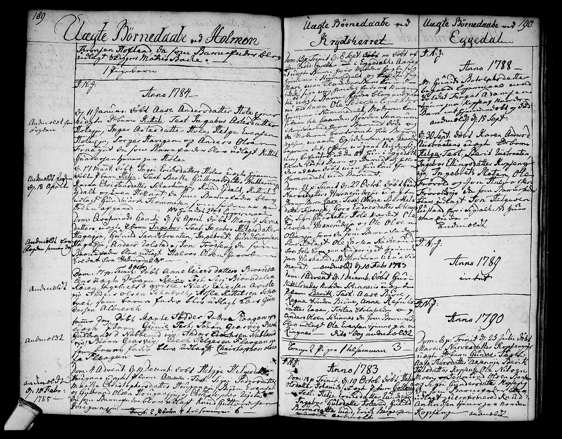 Sigdal kirkebøker, AV/SAKO-A-245/F/Fa/L0002: Ministerialbok nr. I 2, 1778-1792, s. 189-190