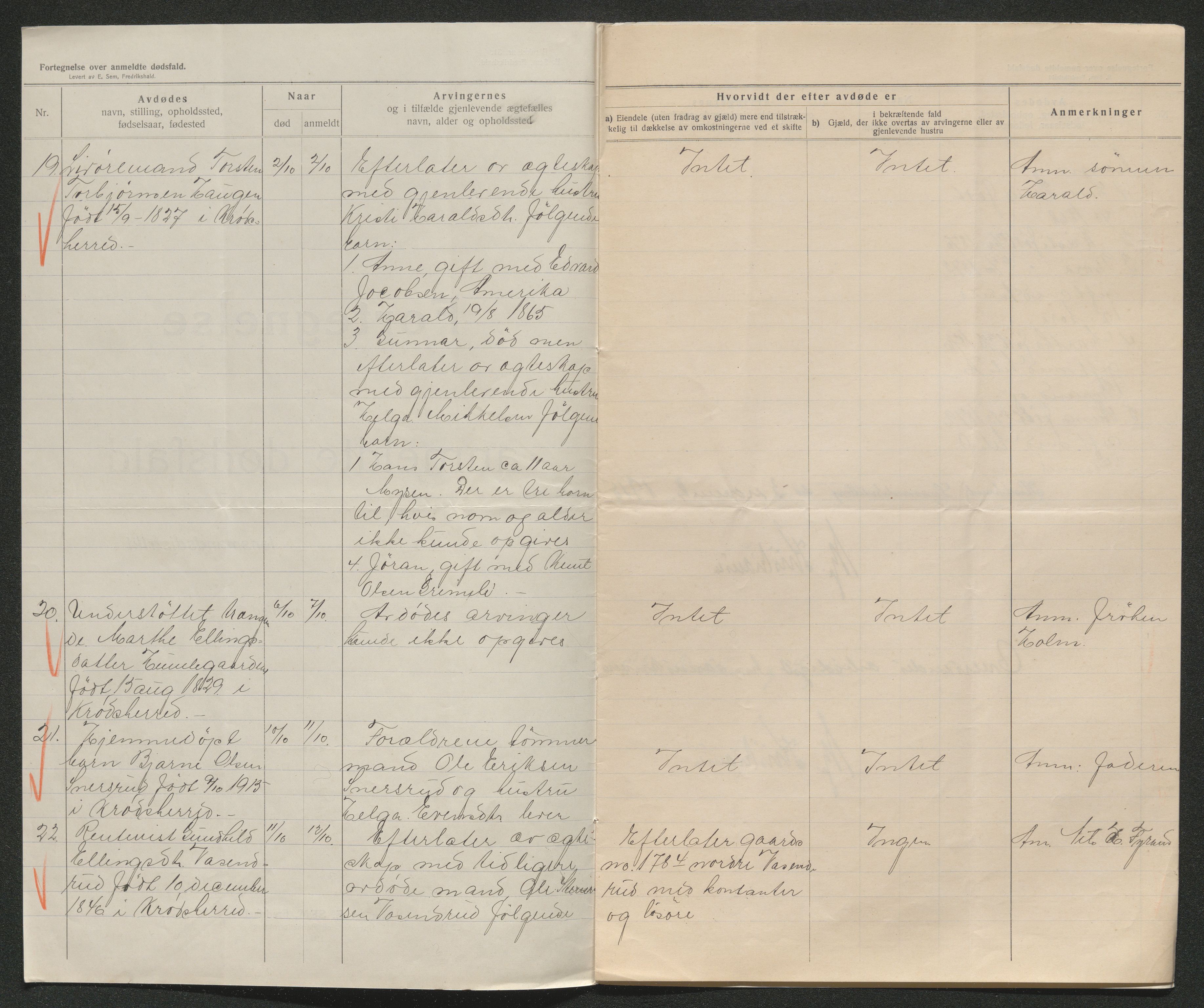 Eiker, Modum og Sigdal sorenskriveri, AV/SAKO-A-123/H/Ha/Hab/L0037: Dødsfallsmeldinger, 1914-1915, s. 672