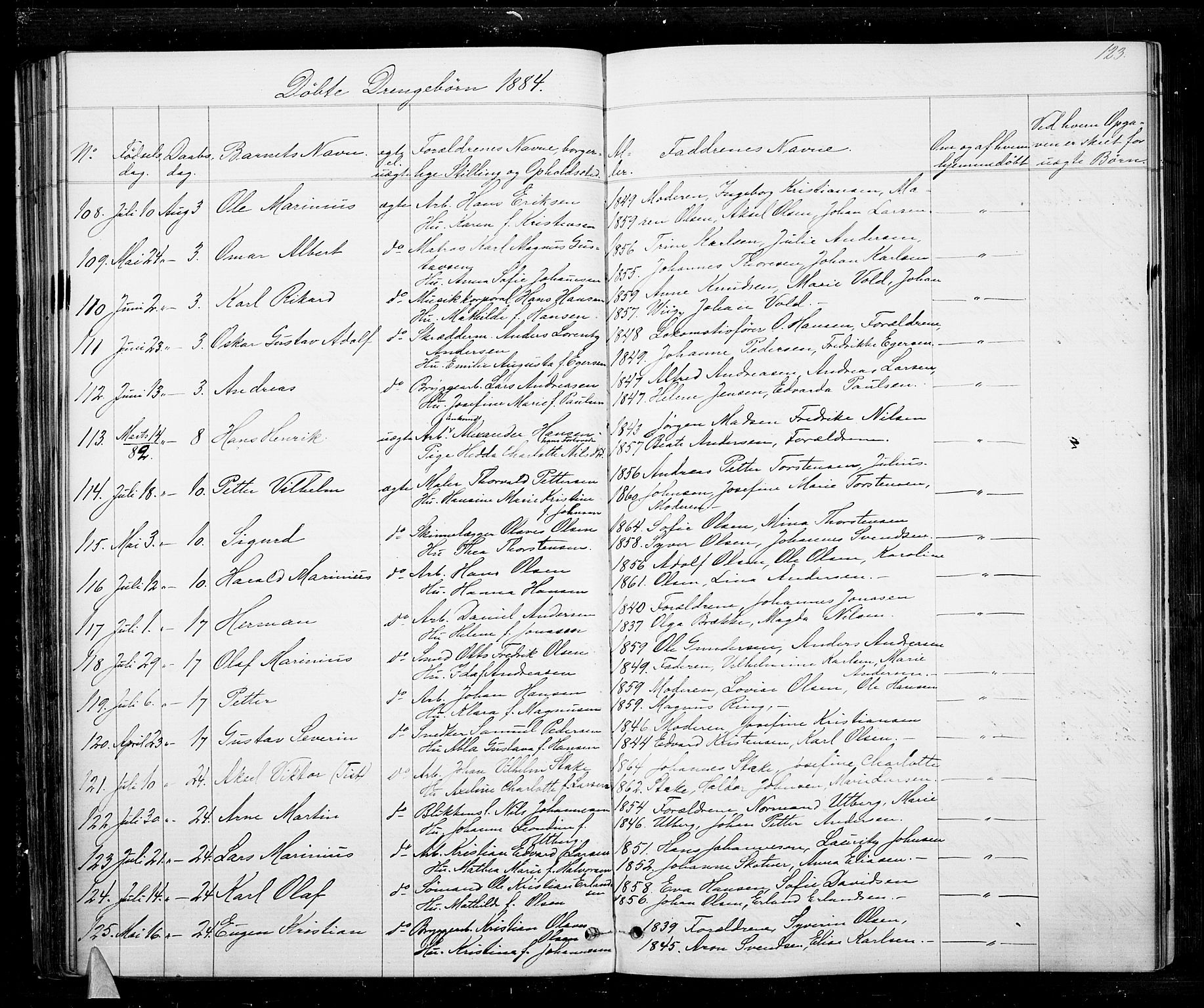 Halden prestekontor Kirkebøker, AV/SAO-A-10909/G/Ga/L0006: Klokkerbok nr. 6, 1869-1884, s. 123