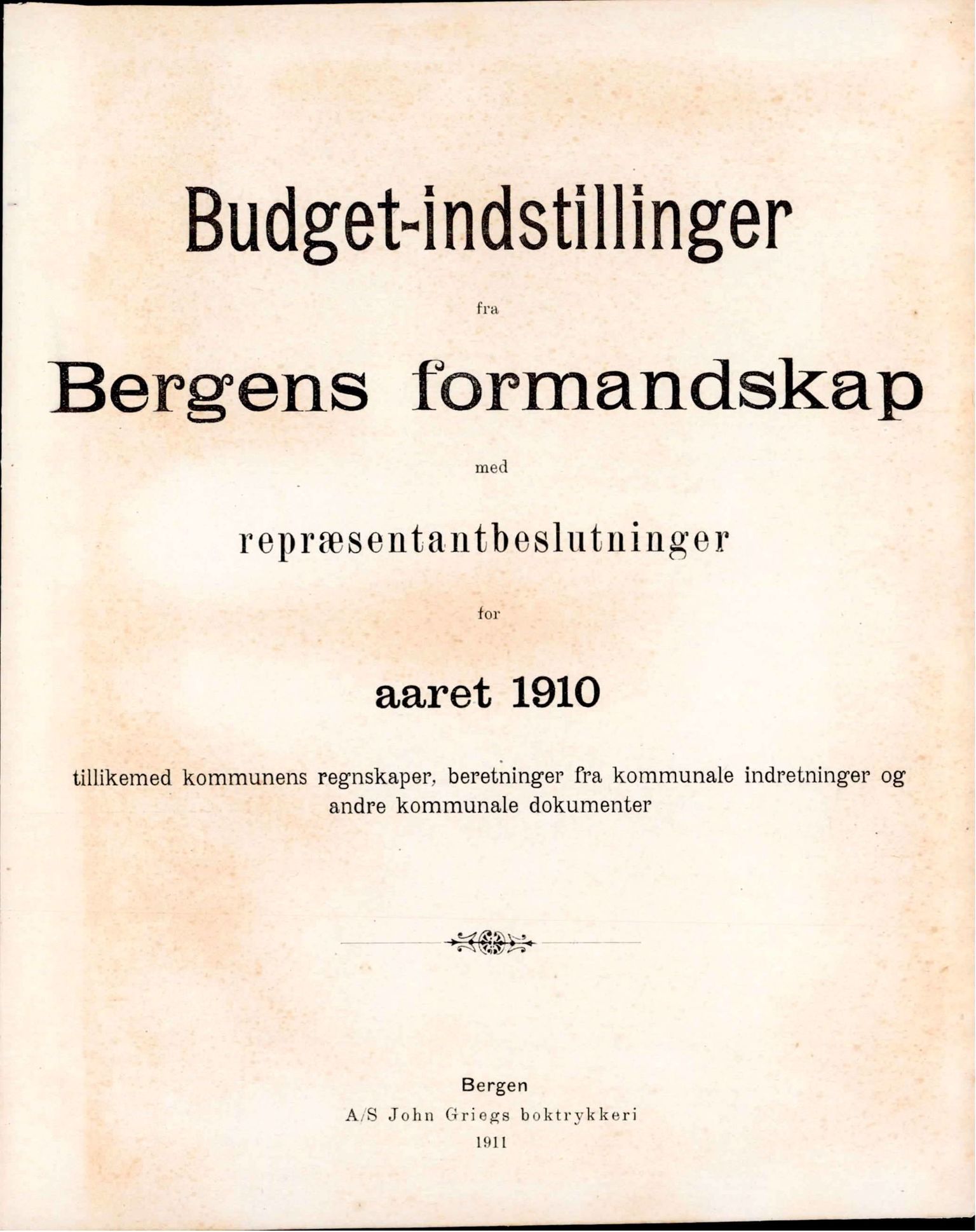 Bergen kommune. Formannskapet, BBA/A-0003/Ad/L0083: Bergens Kommuneforhandlinger, bind II, 1910